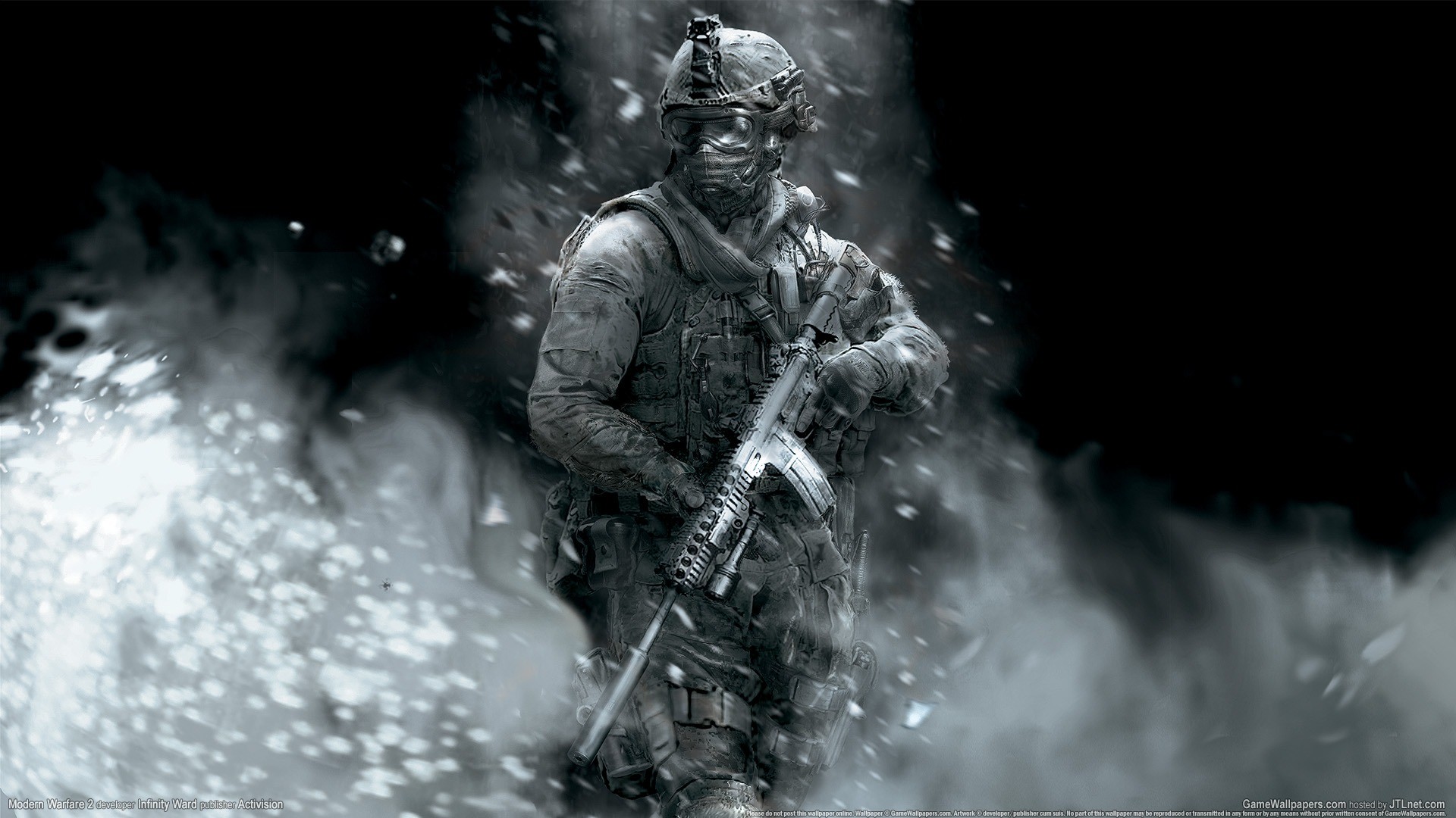 Call of Duty: Modern Warfare 2, Soldato, Bianco e nero, Polvere, sfondo Full HD per desktop