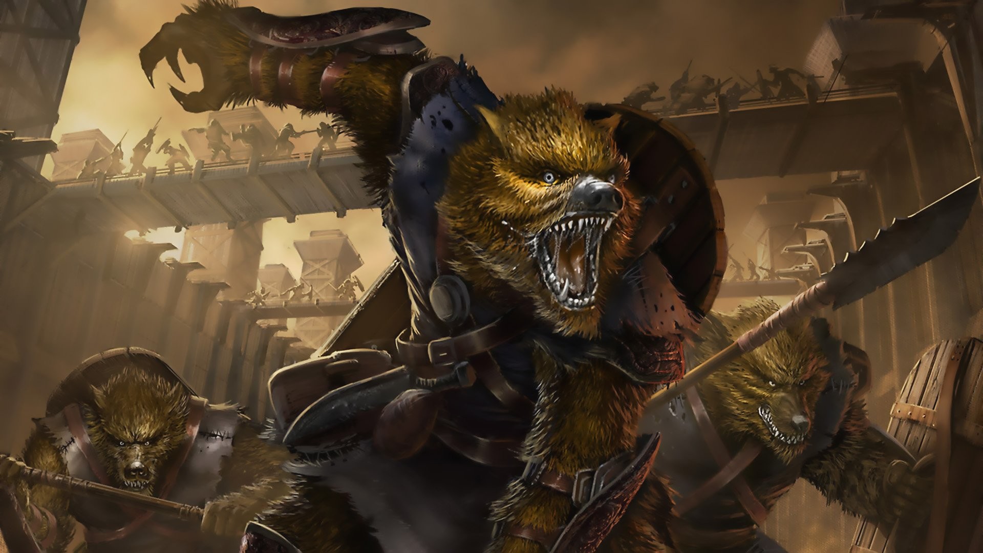 Lupi mannari, Guerrieri, Lance, Fantasy, 1920x1080, sfondo per PC