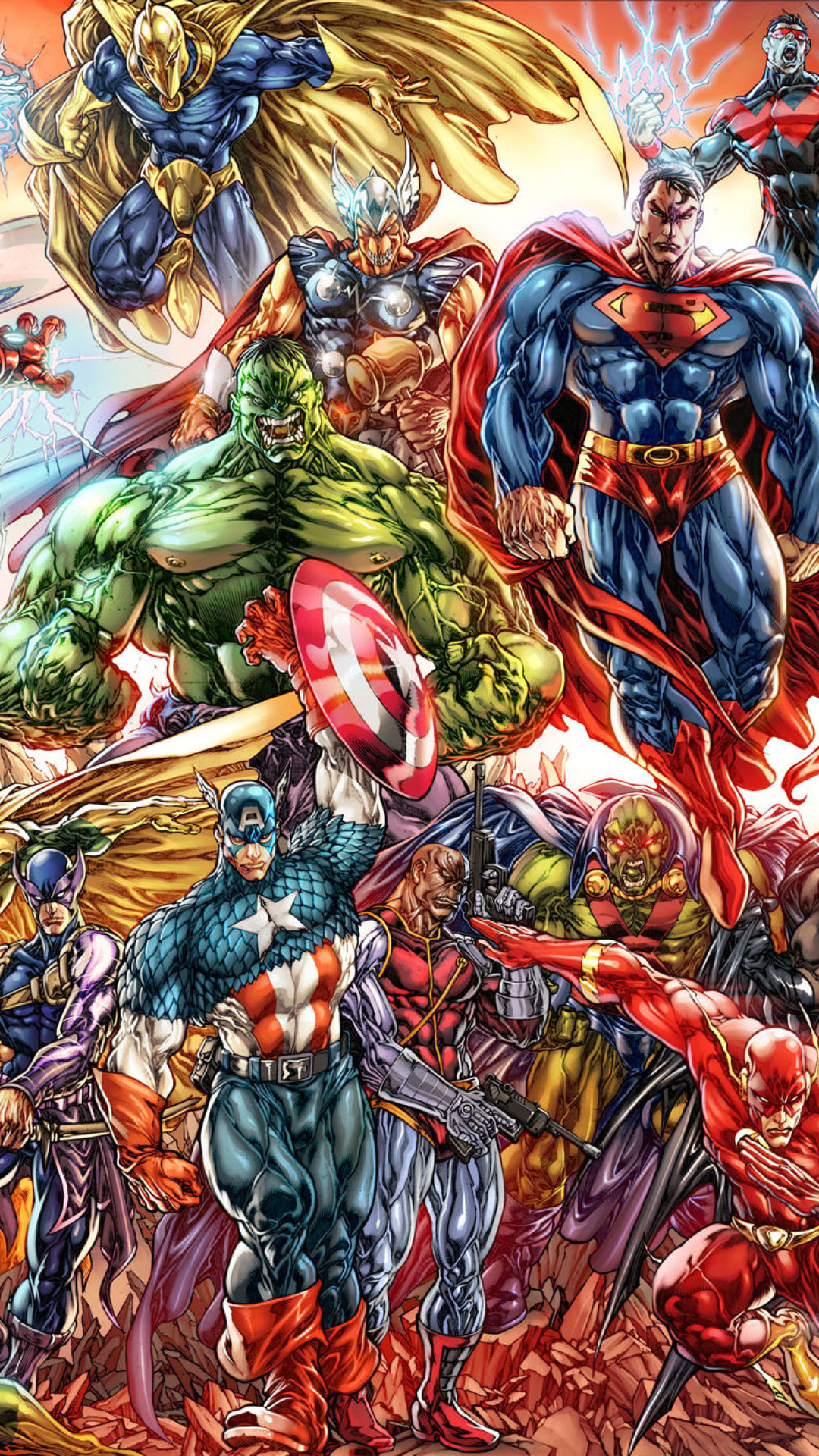 Hulk, Capitan America, Thor, Marvel Comics, Fumetto, Full HD, sfondo verticale per cellulare