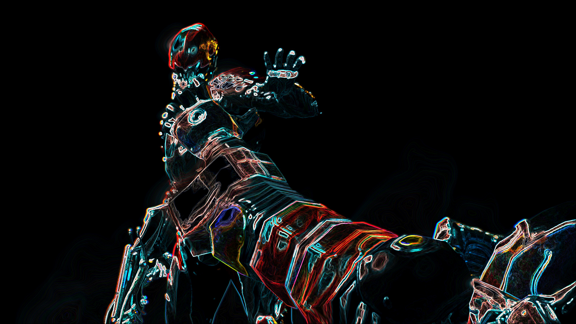 Warframe, Neon, Sfondo nero, 16:9 Full HD, wallpaper widescreen