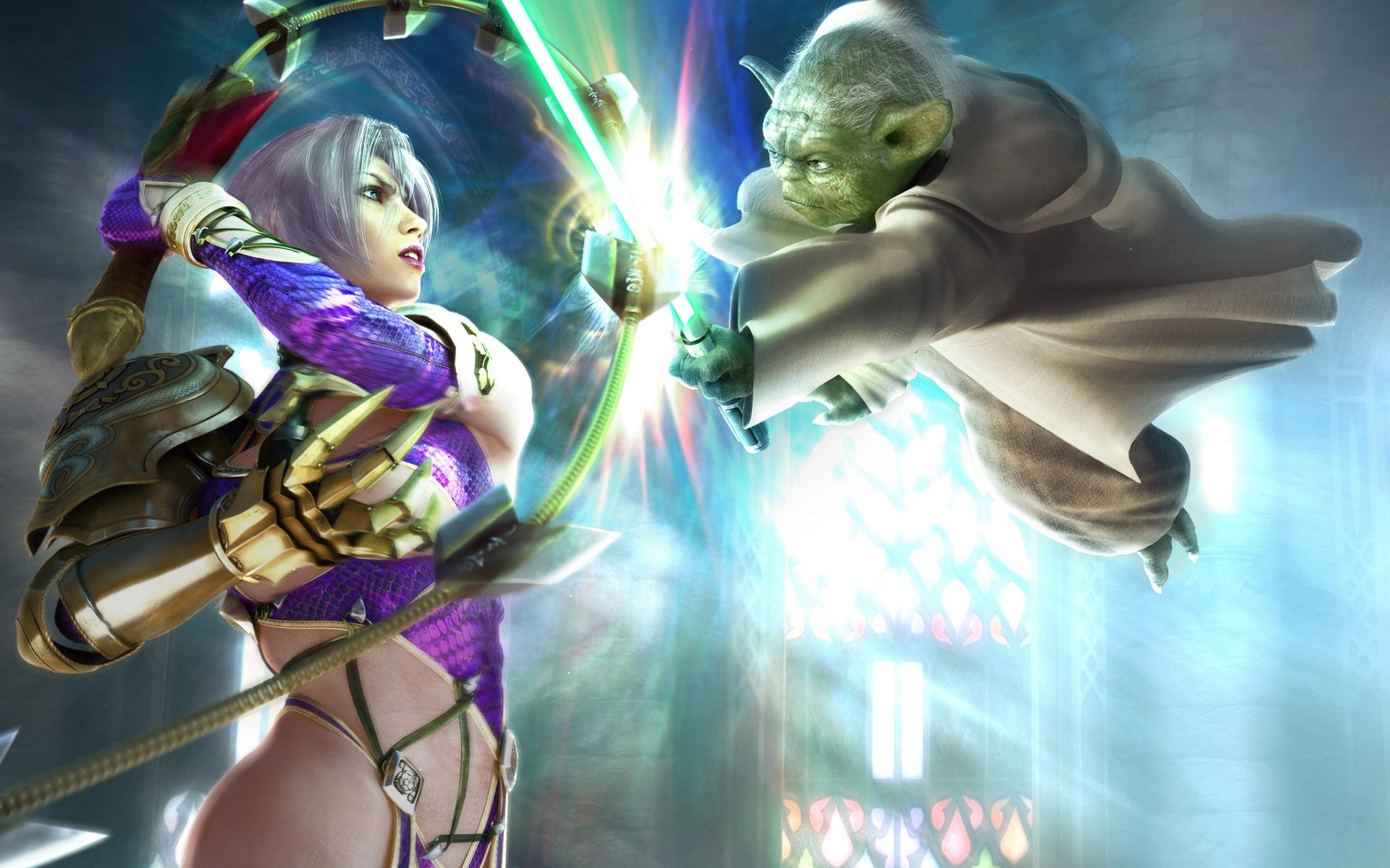 Yoda, Ivy Valentine, Soulcalibur IV, Spada laser, 16:10 Full HD, sfondo widescreen