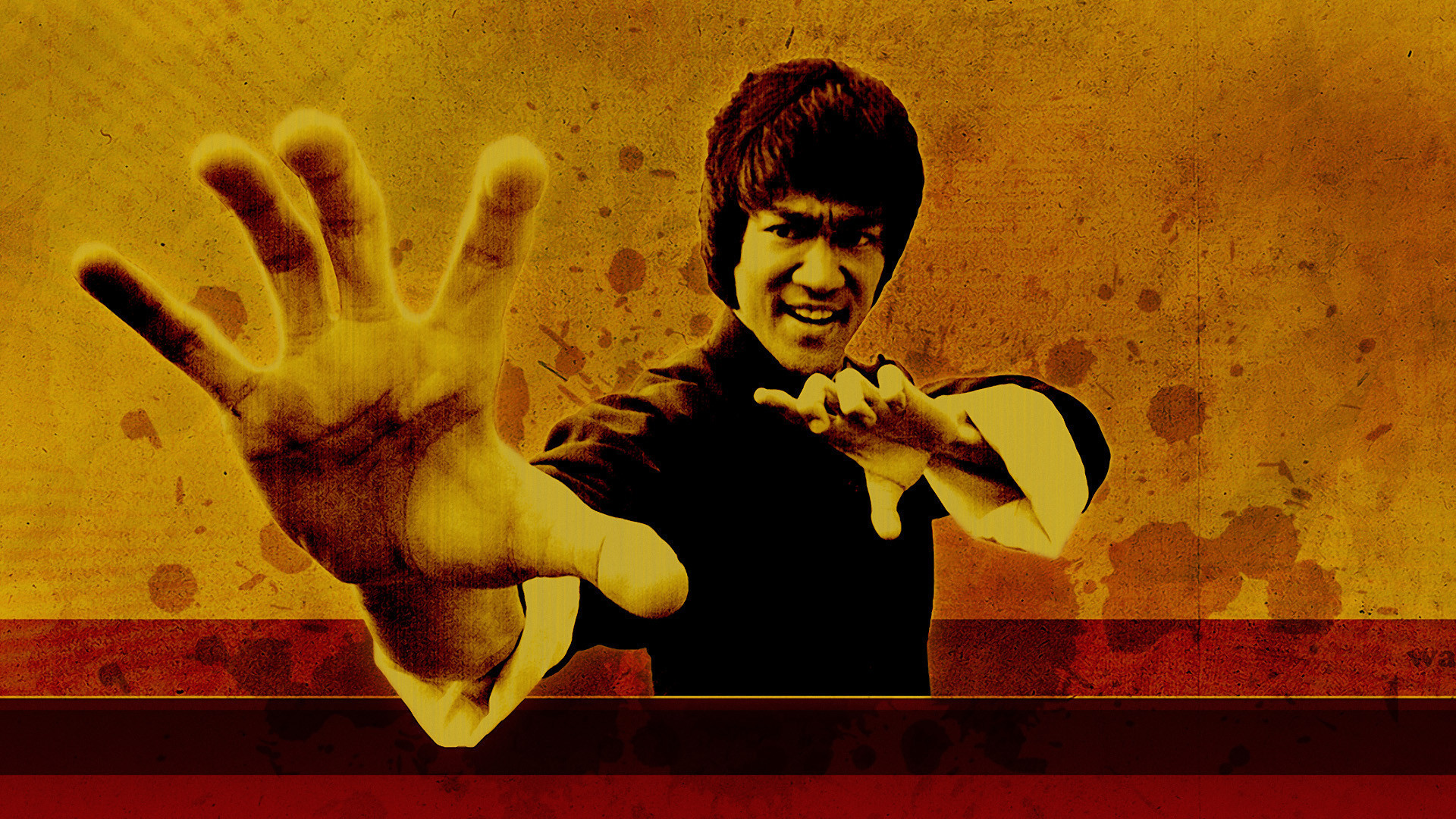 Bruce Lee, Posa di kung fu, Rosso e giallo, Vintage, 16:9 Full HD, sfondo widescreen