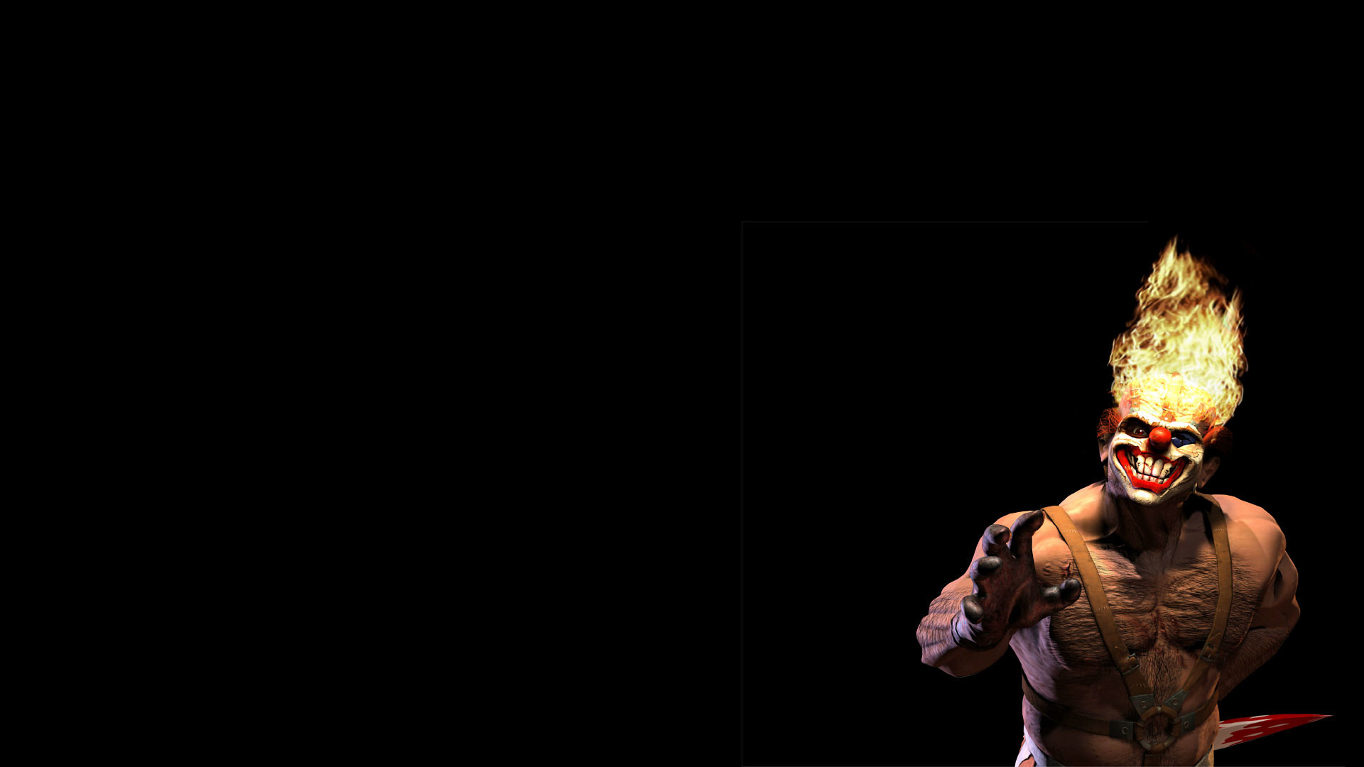 Twisted Metal, Sweet Tooth, Testa in fiamme, Sfondo nero, 16:9 Full HD, wallpaper widescreen