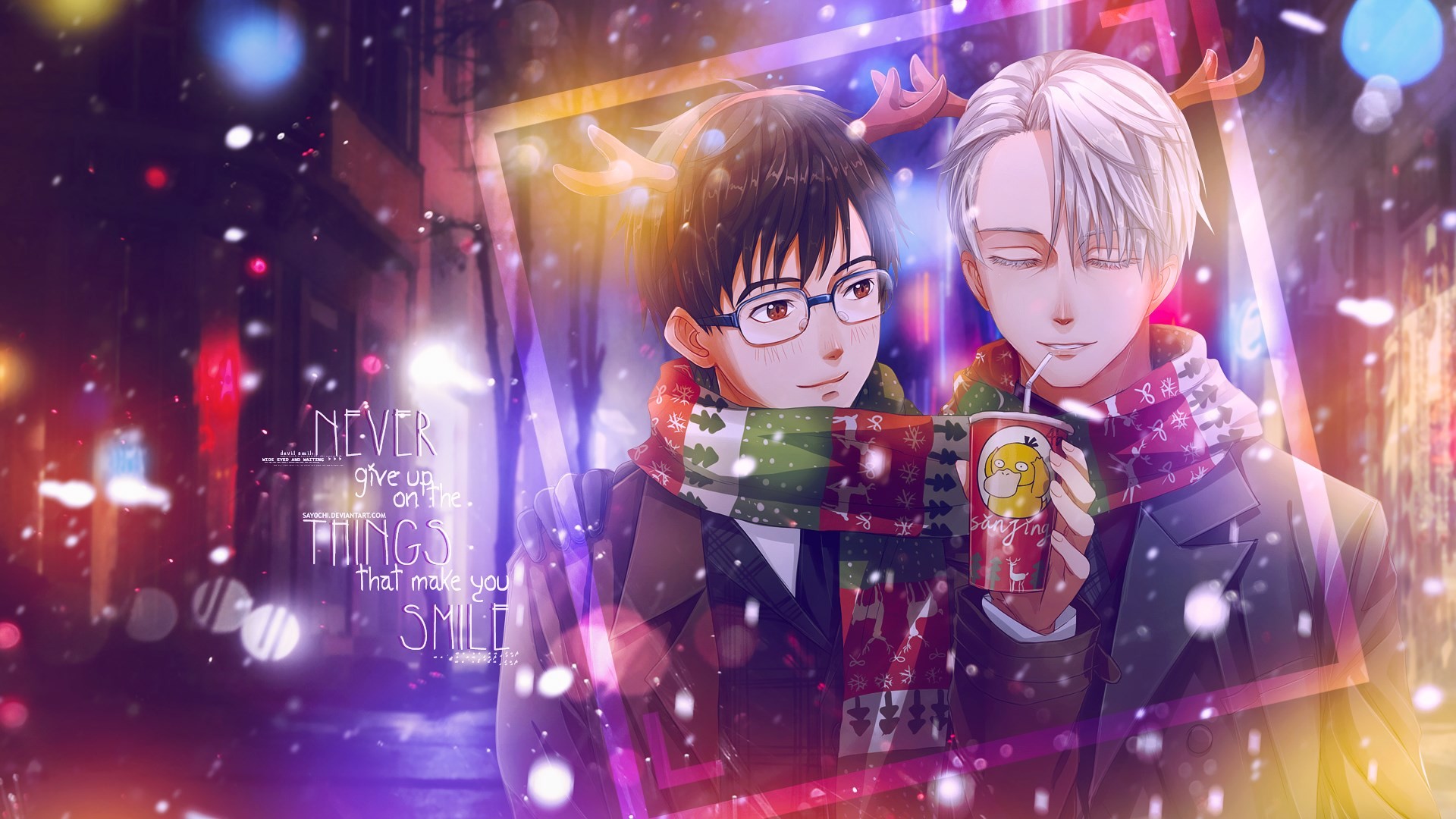 Yuri Katsuki, Victor Nikiforov, Yuri!!! on Ice, Inverno, Luci, 1920x1080, sfondo per PC