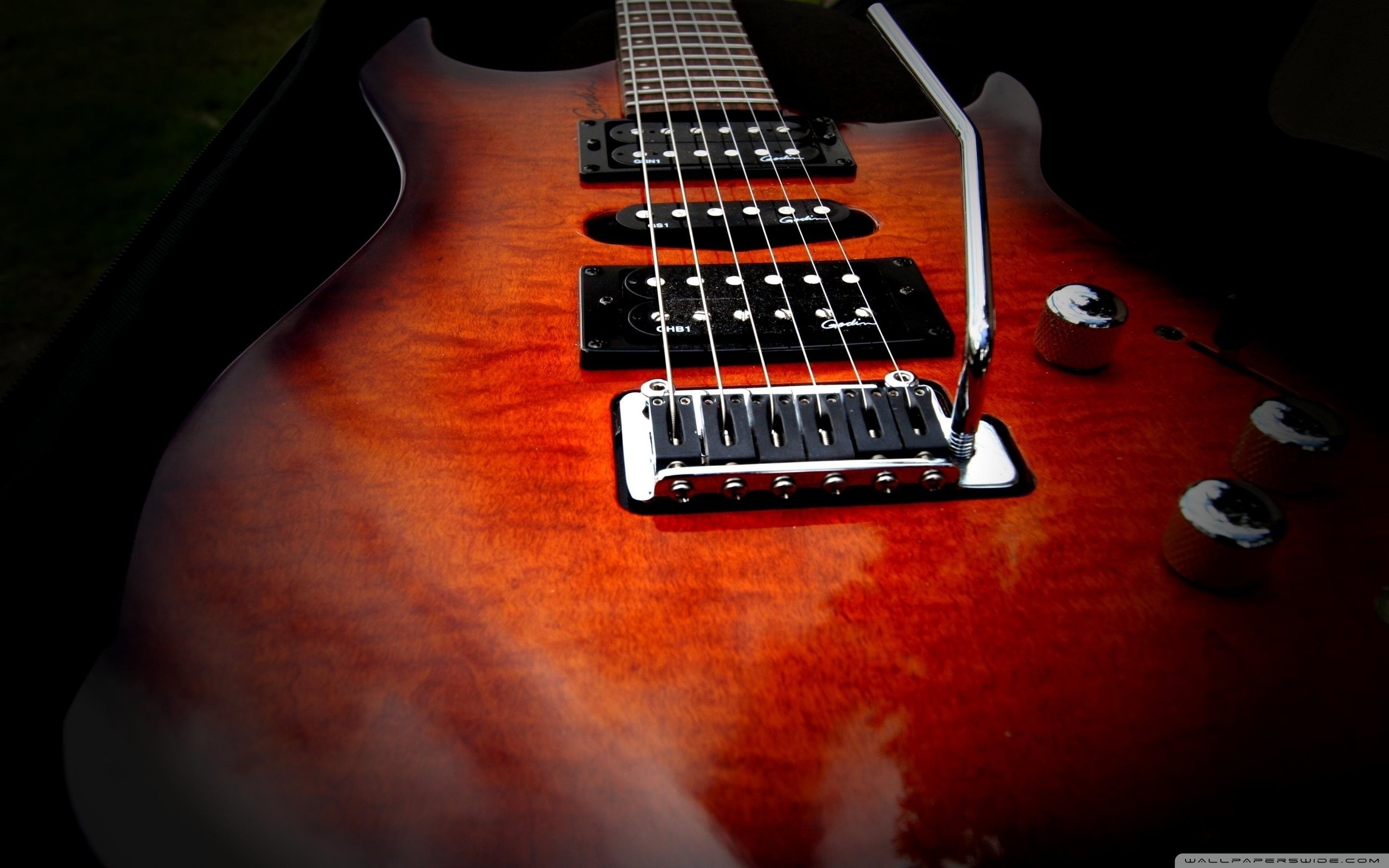 Chitarra elettrica, Sunburst, Ponte tremolo, Primo piano, 2K 1600p, sfondo desktop