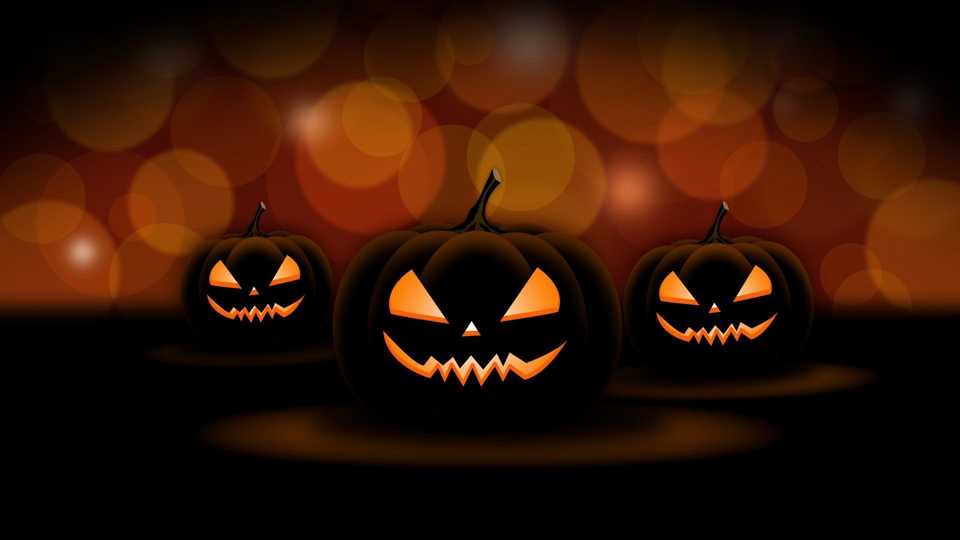 Jack-o'-lantern, Bokeh, Arancione, Sfondo scuro, Halloween, 1920x1080, wallpaper desktop