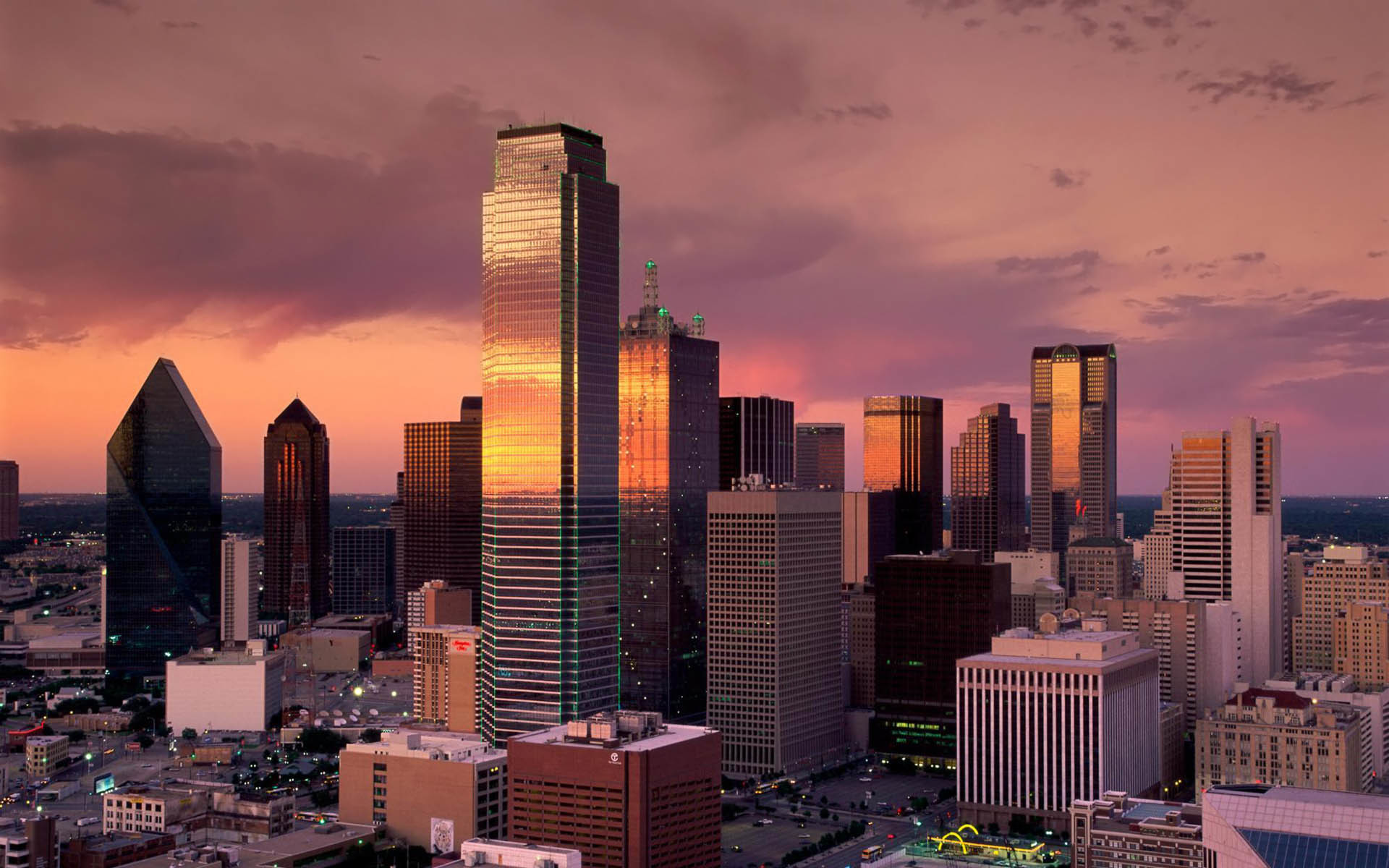 Dallas, Texas, Grattacieli, Tramonto, 16:10 Full HD, sfondo widescreen