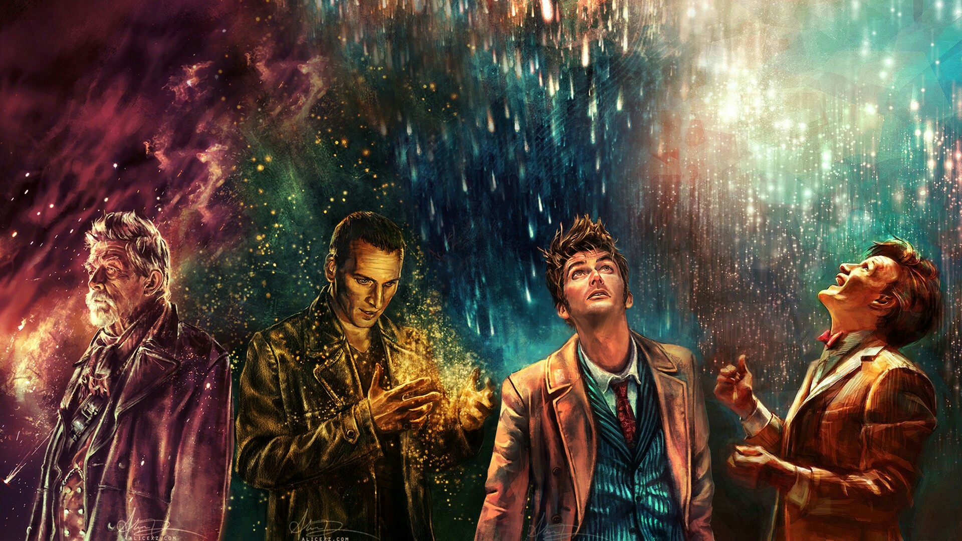 War Doctor, John Hurt, Christopher Eccleston, David Tennant, Matt Smith, Doctor Who, Dipinto, sfondo per PC