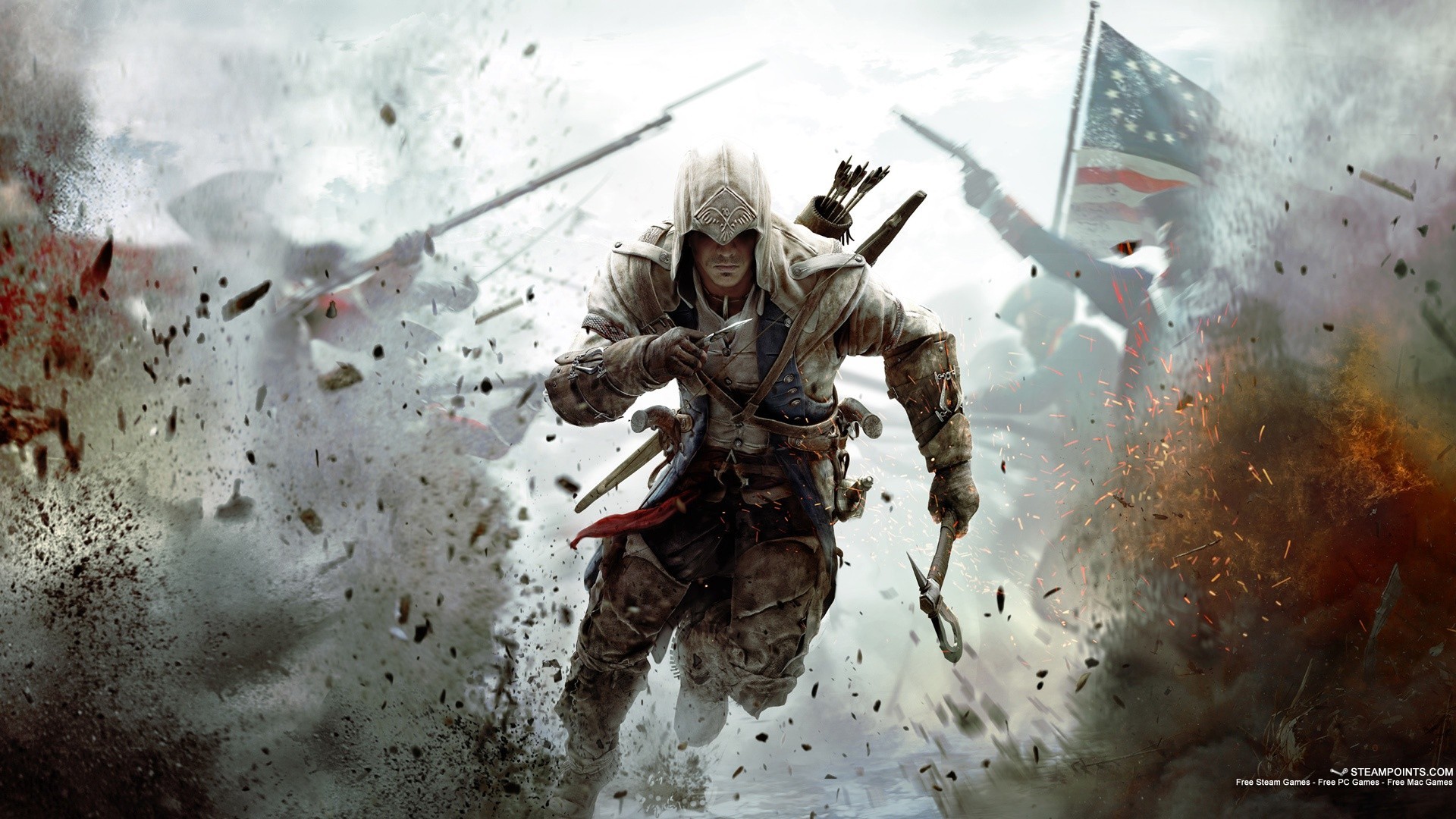Connor Kenway, Assassin's Creed III, Battaglia, Bandiera americana, sfondo Full HD per computer