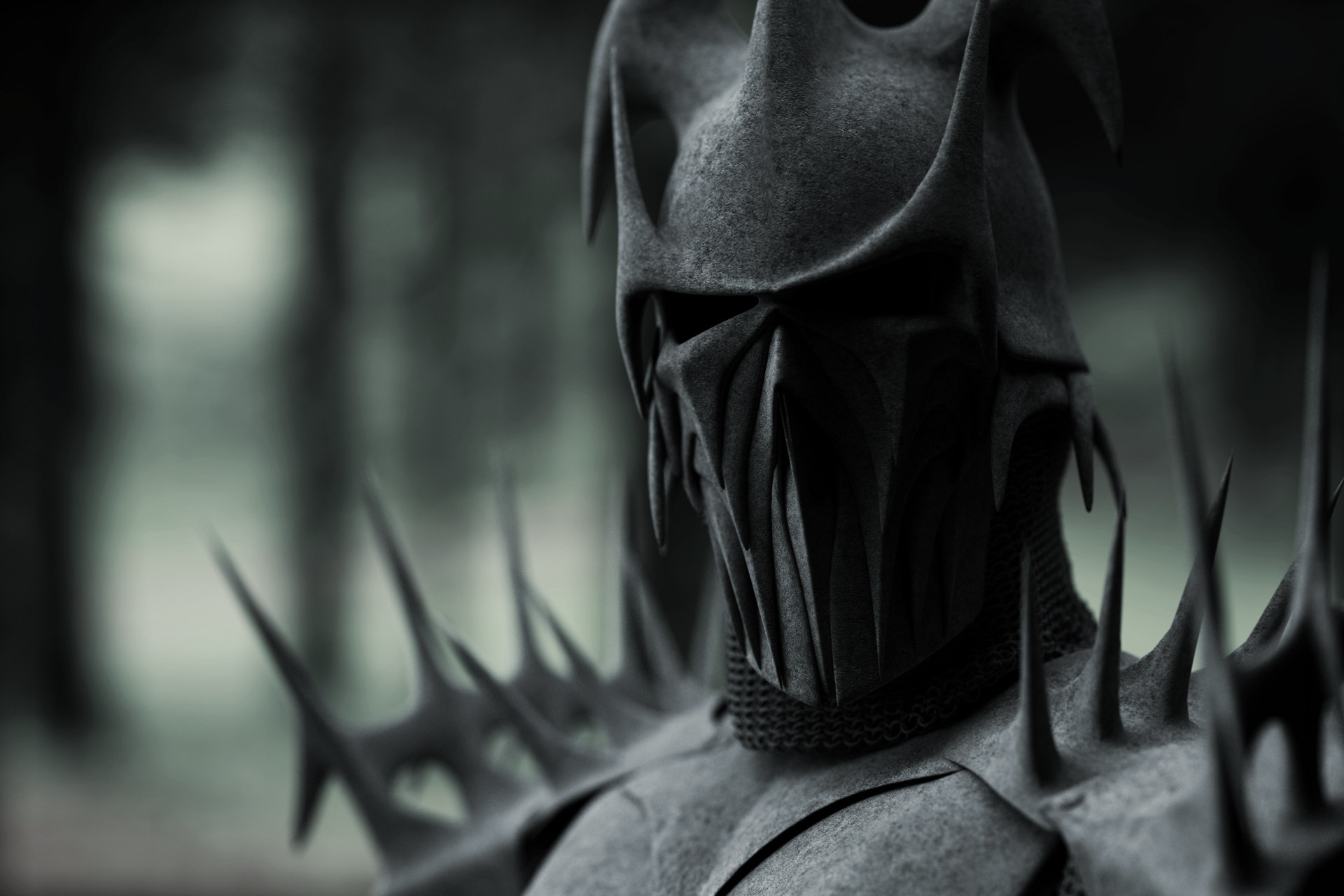 Elmo spinato, Guerriero, Dark fantasy, Bianco e nero, Full HD, sfondo desktop