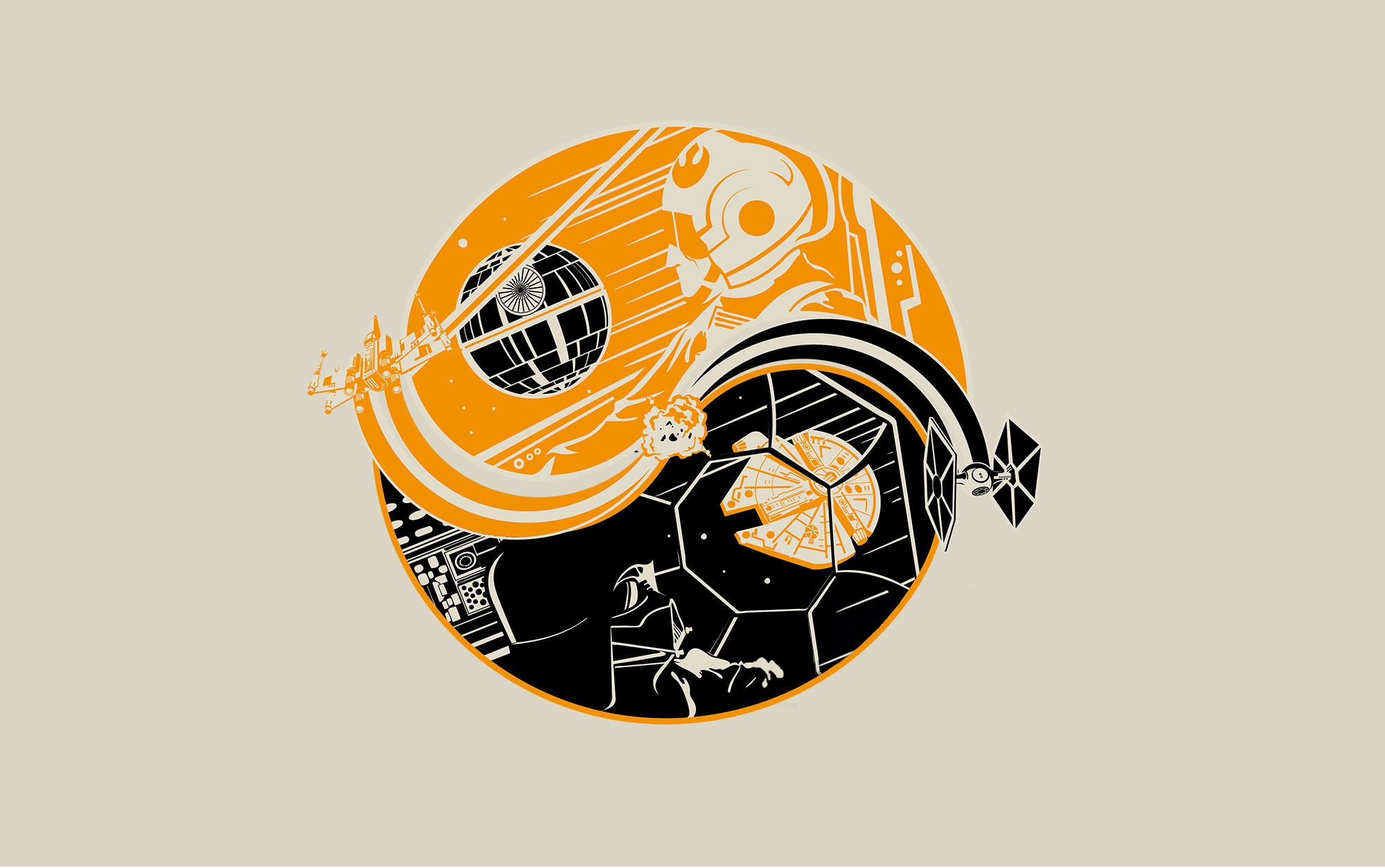 Yin e yang, Star Wars, Morte Nera, Millennium Falcon, 2000x1254, sfondo MacBook Pro