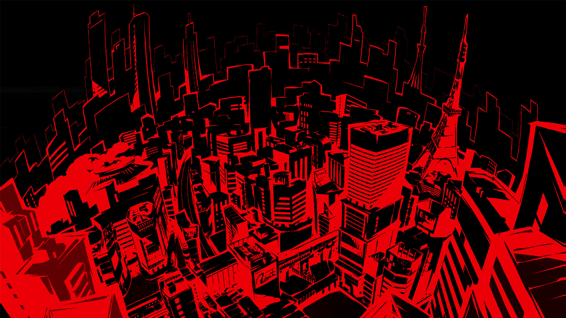 Persona 5, Tokyo, Città, Rosso e nero, Full HD, sfondo Windows 11