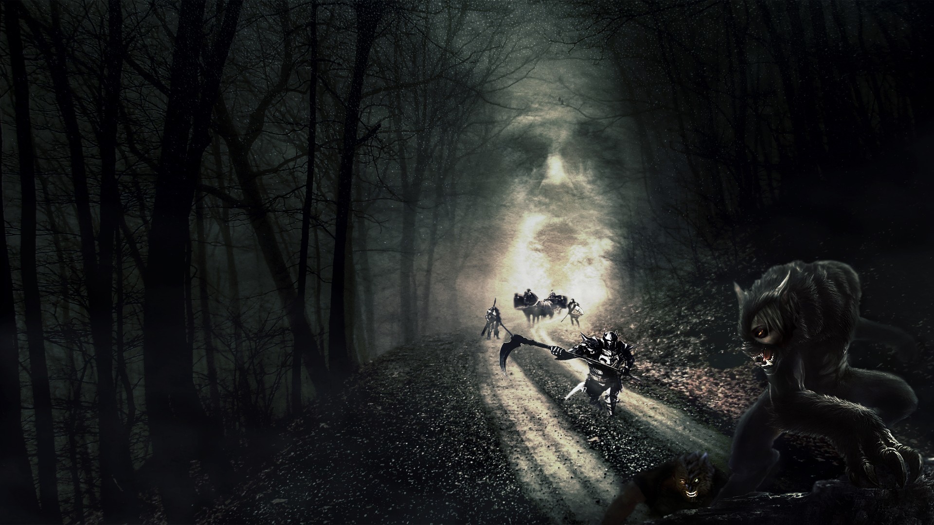 Lupo mannaro, Bosco oscuro, Horror, Notte, 1920x1080, sfondo per PC