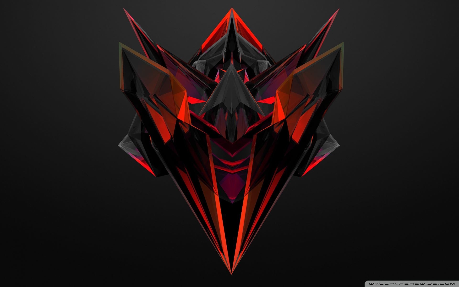 Astratto, Low poly, Forme appuntite, Rosso, Sfondo nero, 16:10 Full HD, wallpaper widescreen