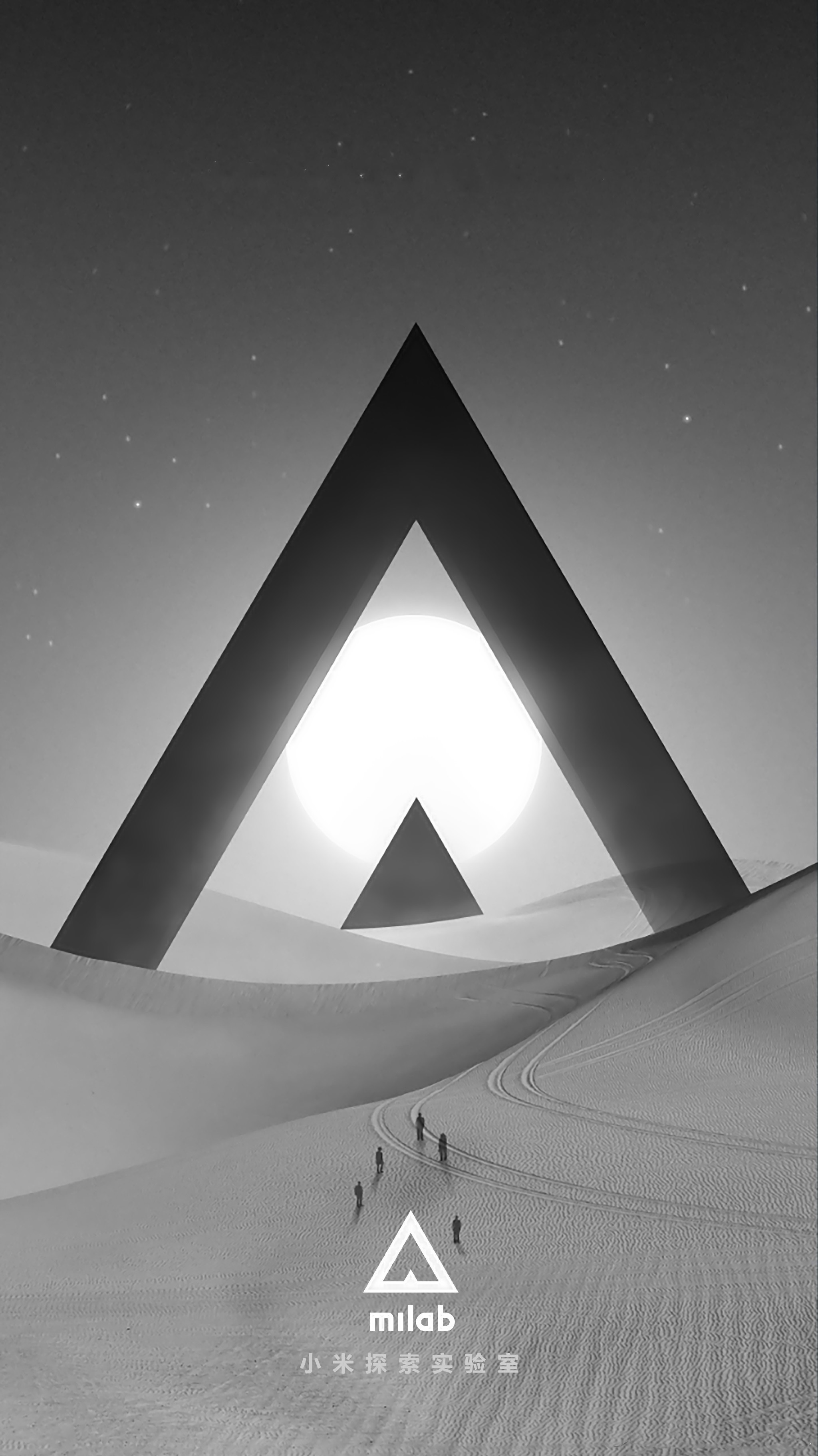 Triangolo, Deserto, Bianco e nero, Surreale, QHD+, sfondo per iPhone e Android