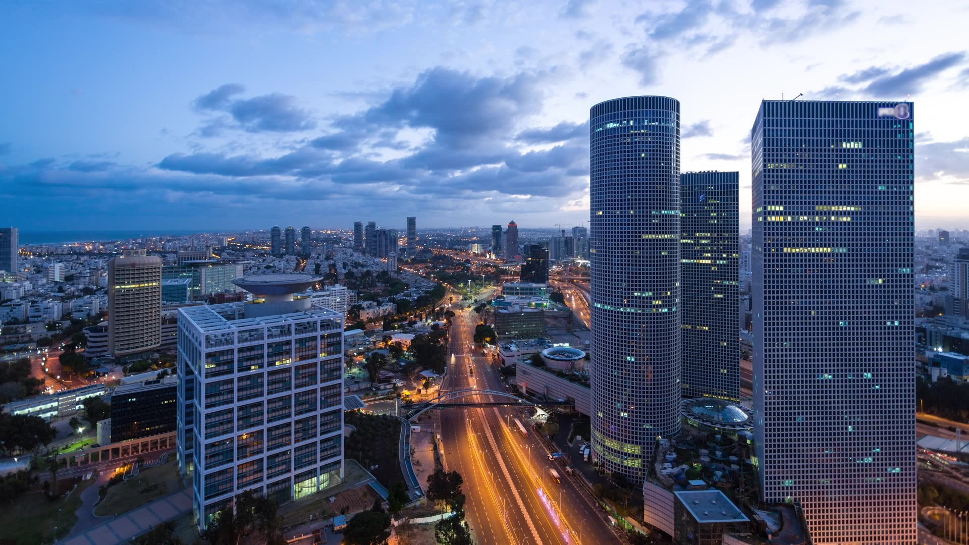 Tel Aviv, Azrieli Center, Israele, Grattacieli, Skyline, sfondo cellulare