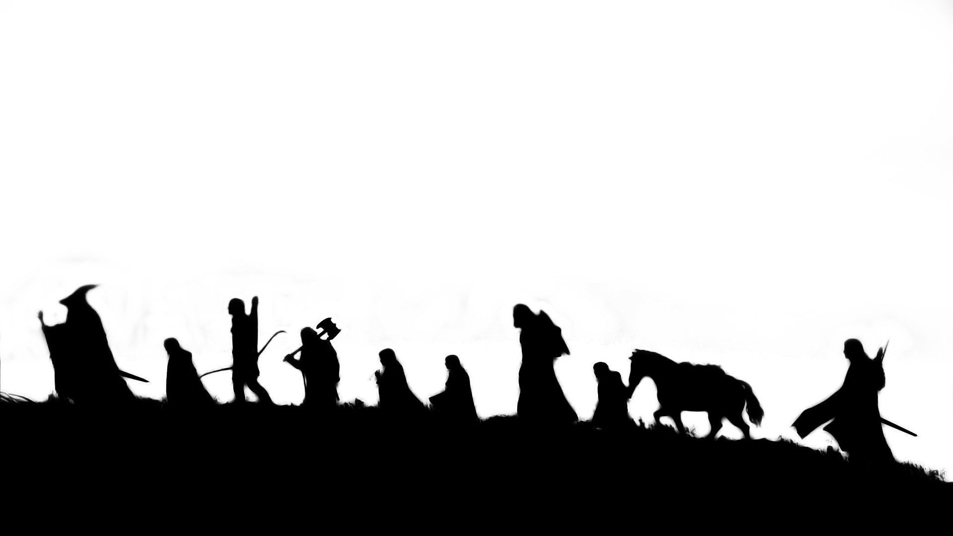 Compagnia dell'Anello, Il Signore degli Anelli, Silhouette, Sfondo bianco, wallpaper desktop Full HD