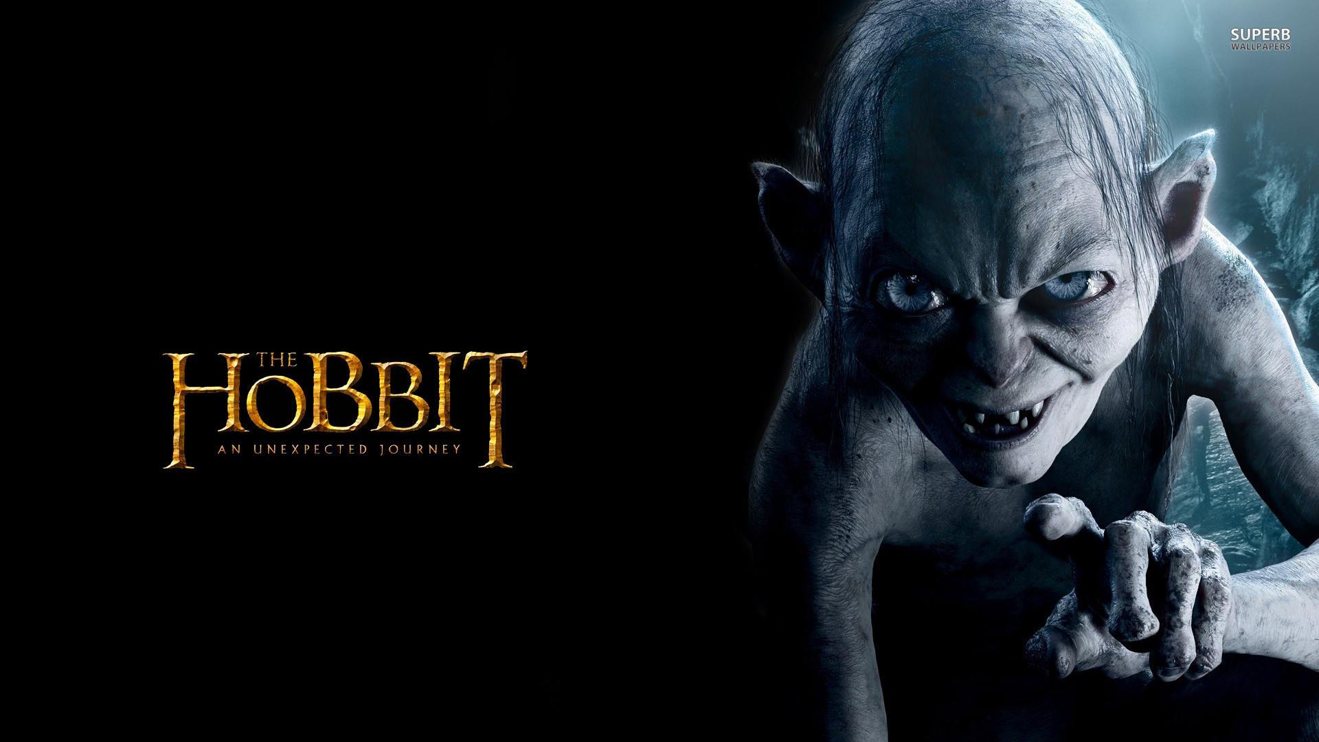 Gollum, Lo Hobbit: Un viaggio inaspettato, Sfondo nero, Full HD, wallpaper per PC