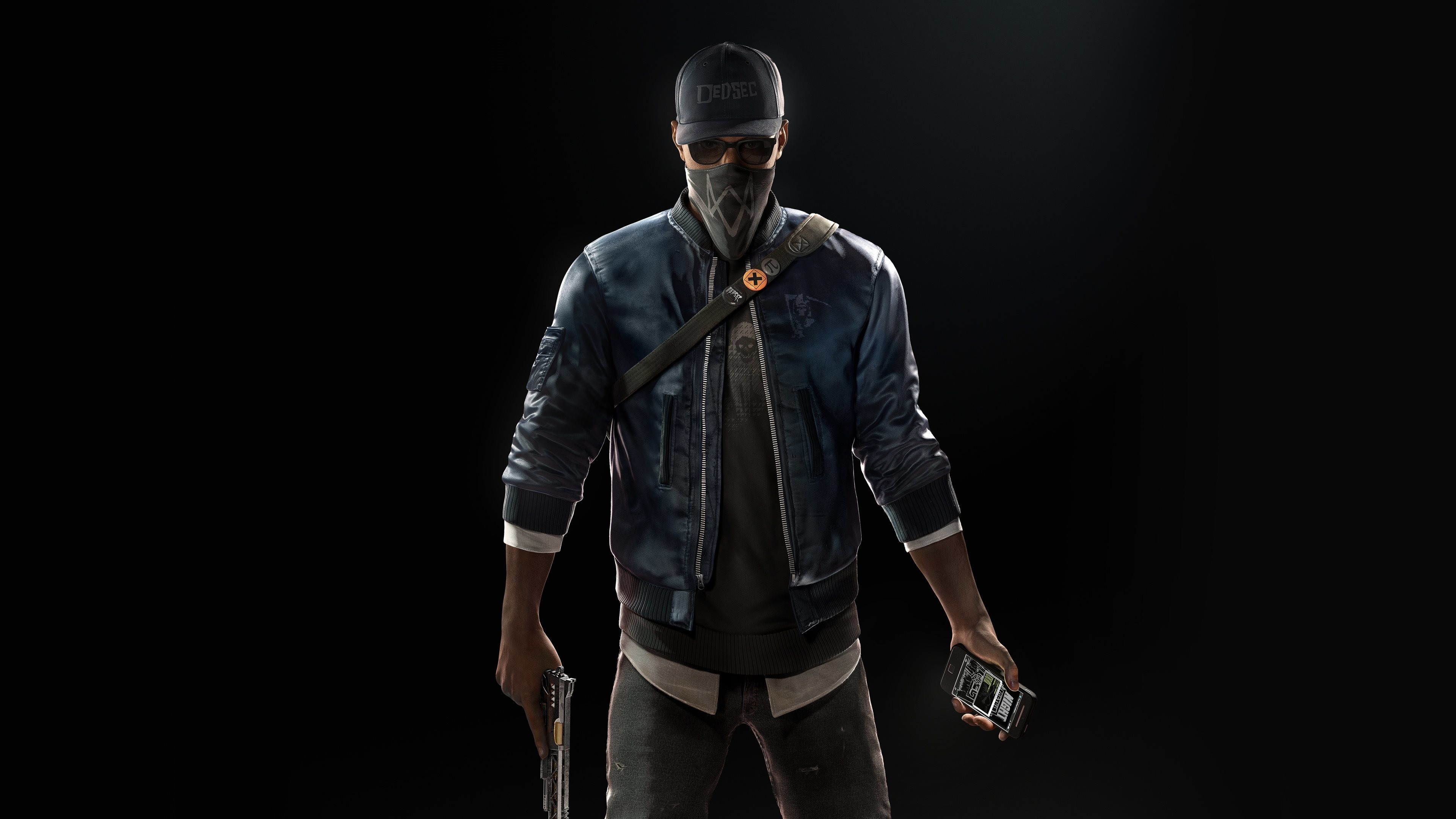 Marcus Holloway, Watch Dogs 2, Ubisoft, Hacker, Sfondo nero, 3840x2160, wallpaper desktop