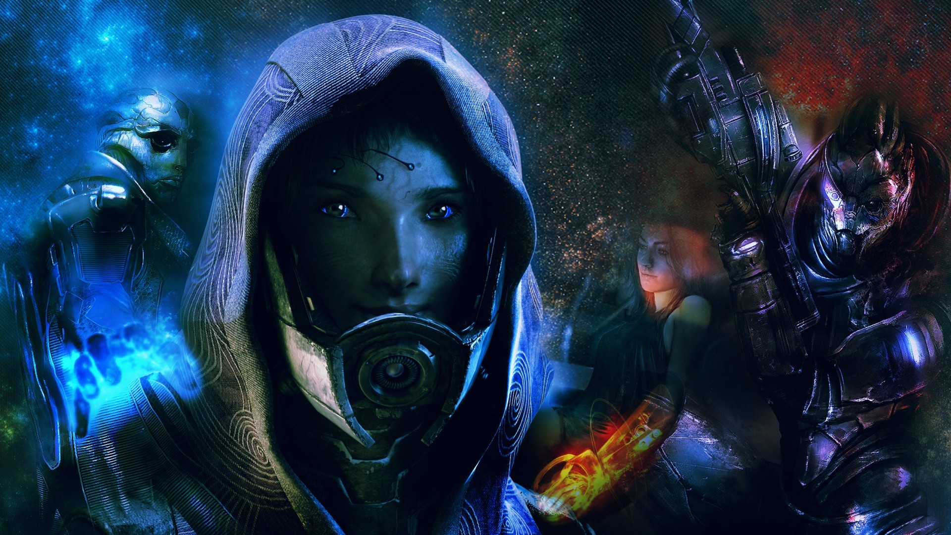 Tali'Zorah, Garrus Vakarian, Mass Effect, Quarian, Blu, Full HD, sfondo desktop