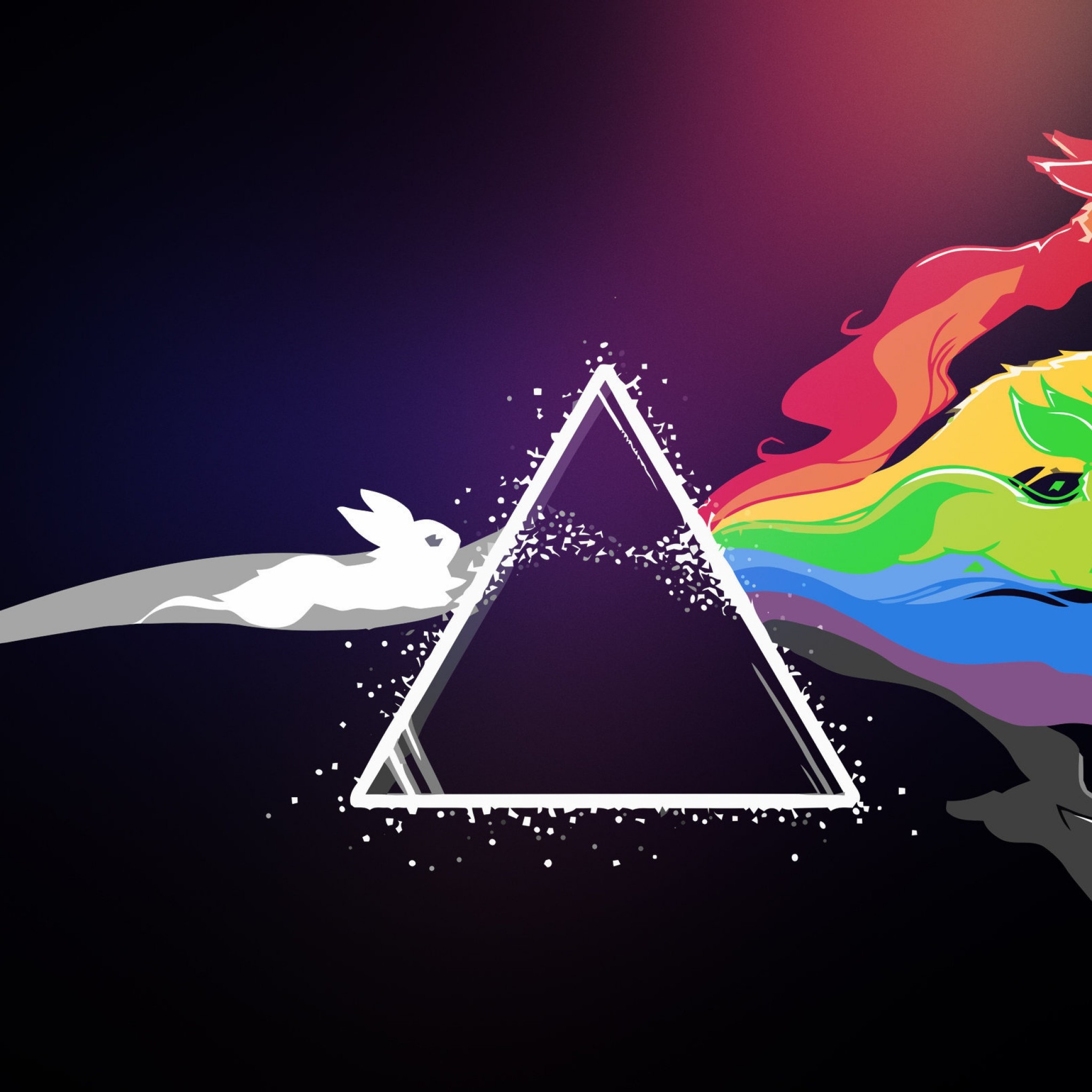 The Dark Side of the Moon, Pink Floyd, Prisma, Coniglio, Arcobaleno, sfondo per iPad