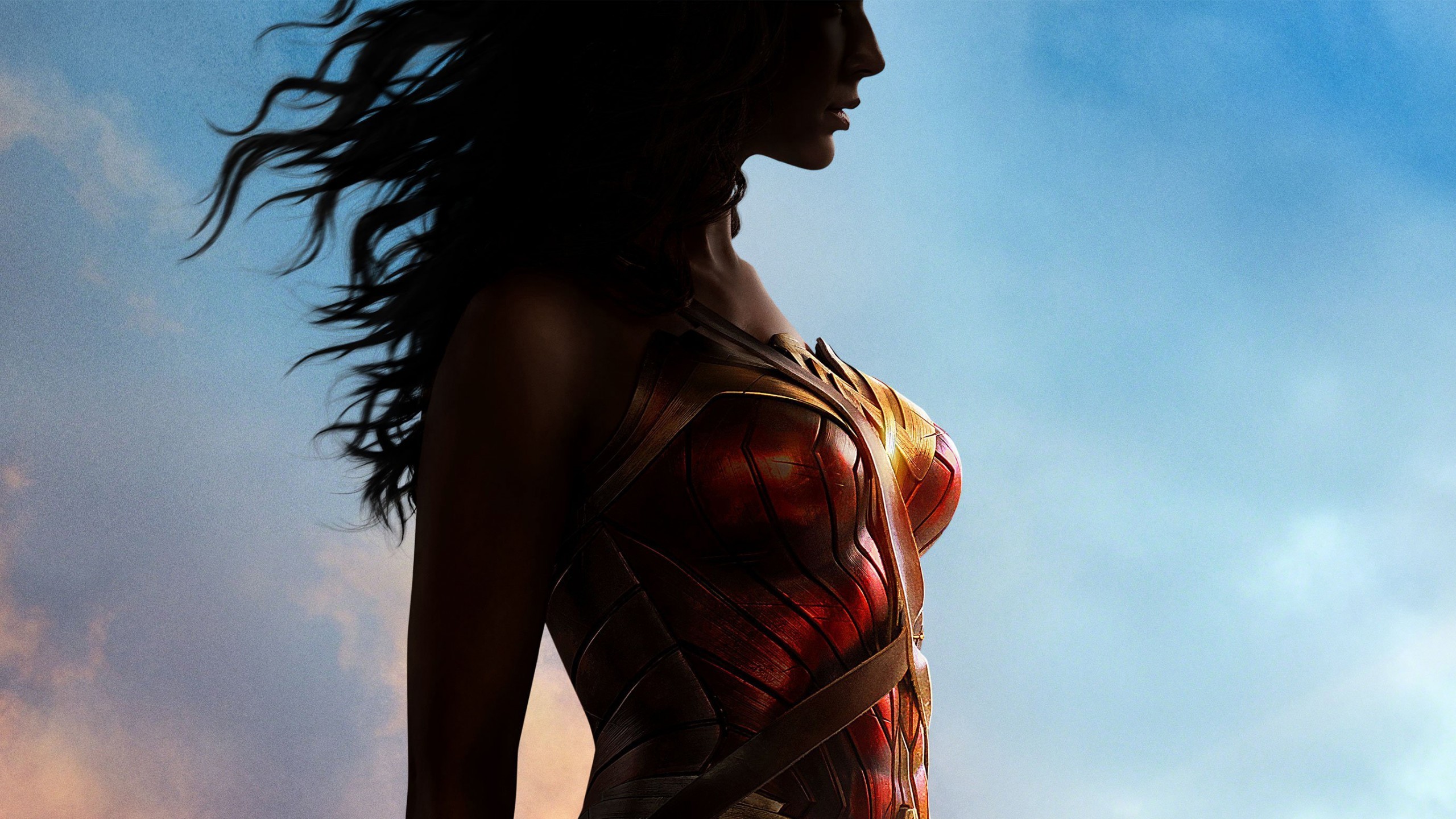 Wonder Woman, Gal Gadot, Silhouette, Cielo azzurro, 2560x1440, sfondo per PC