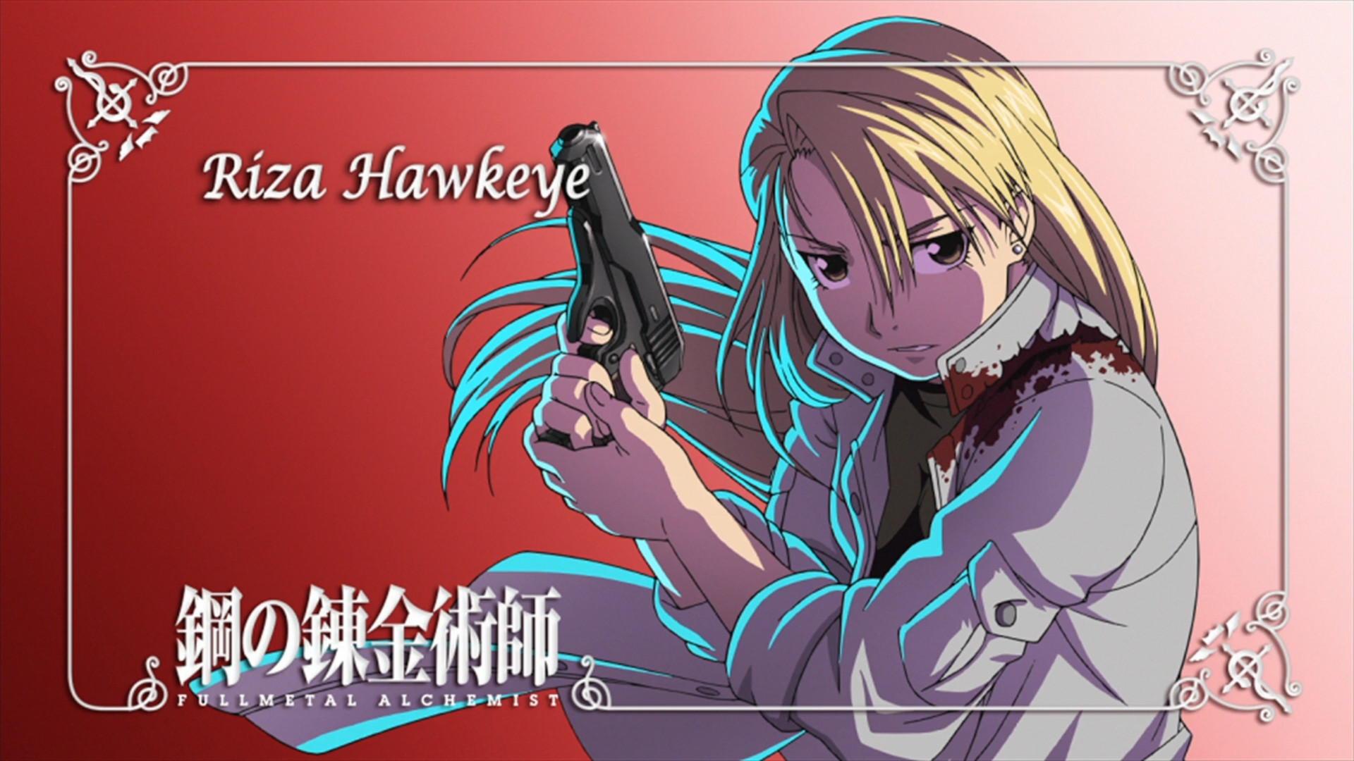 Riza Hawkeye, Fullmetal Alchemist: Brotherhood, Pistola, Sfondo rosso, wallpaper 1920x1080