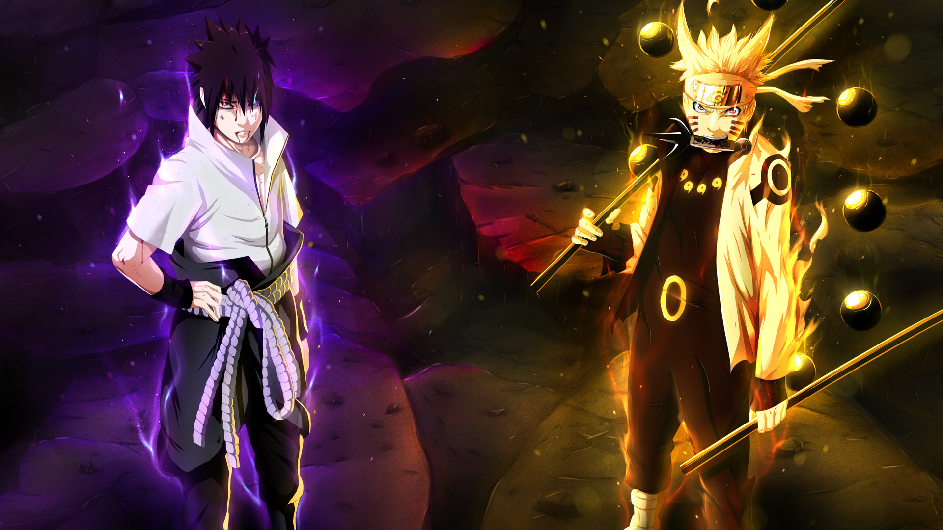 Sasuke Uchiha, Naruto Uzumaki, Modalità Saggio delle Sei Vie, Susanoo, sfondo desktop 1920x1080