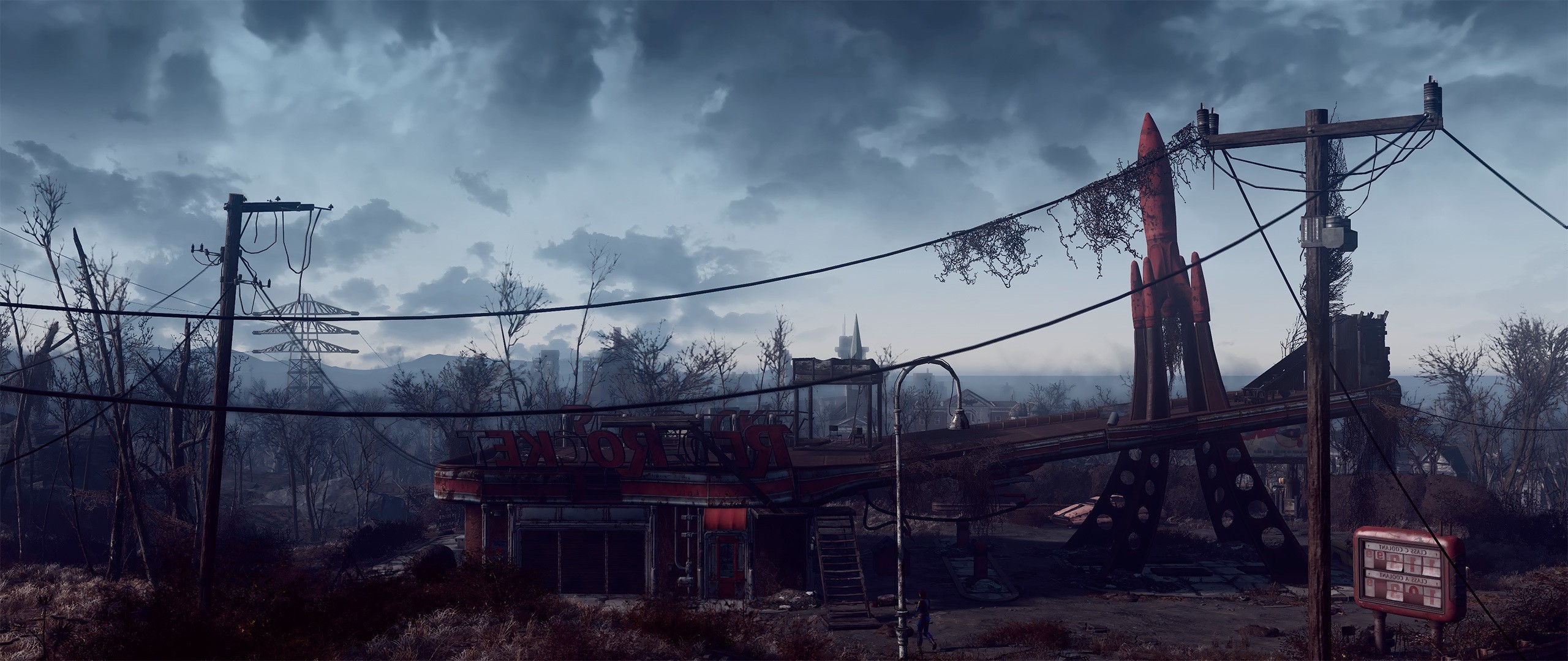 Fallout 4, Red Rocket, Zona contaminata, Crepuscolo, 2560x1080, sfondo per PC