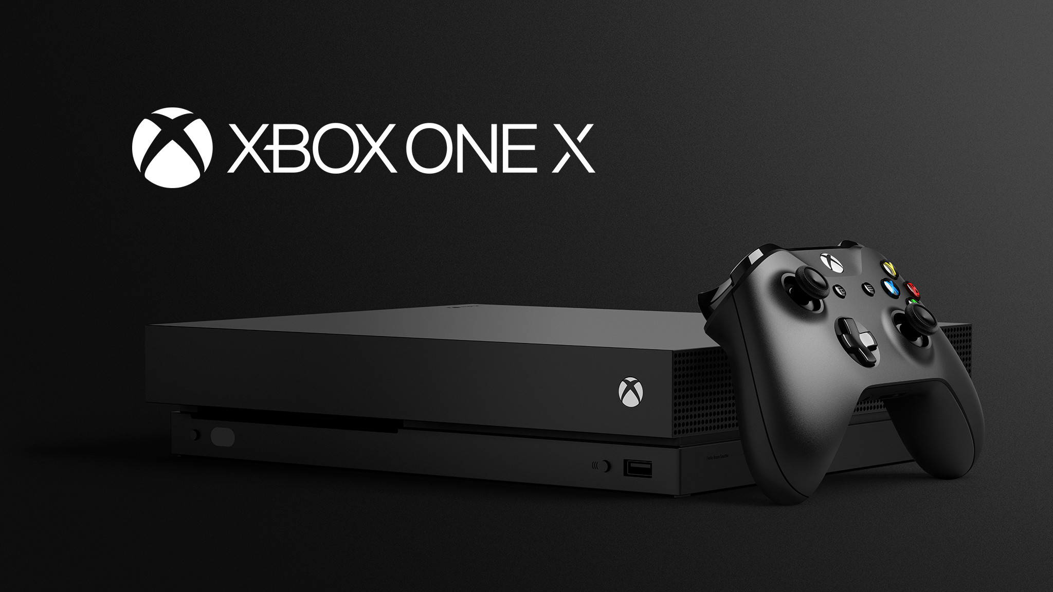 Xbox One X, Console, Controller, Sfondo nero, 16:9 Full HD, wallpaper widescreen