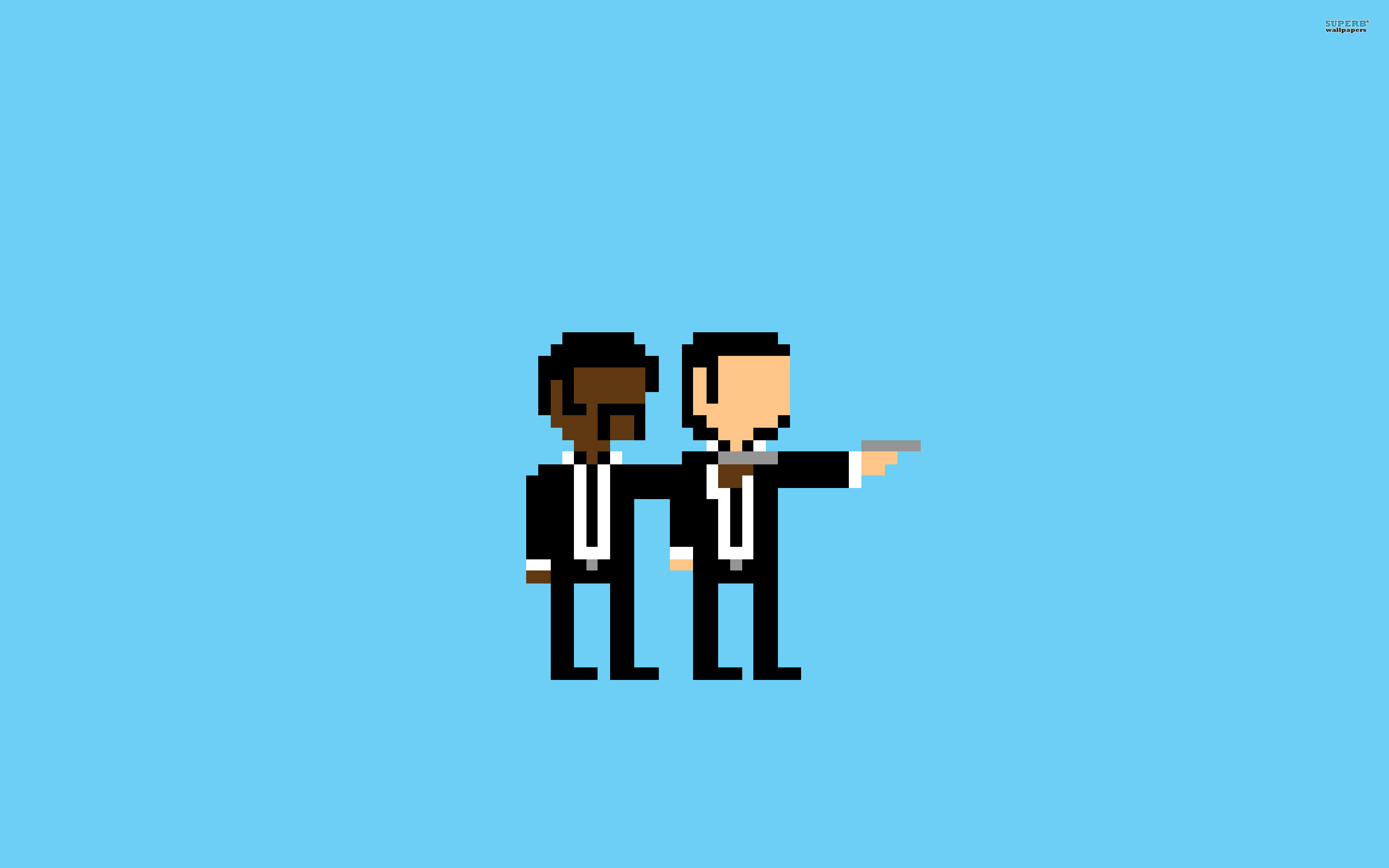 Pulp Fiction, Jules Winnfield, Vincent Vega, Pixel art, Sfondo azzurro, wallpaper desktop 2K