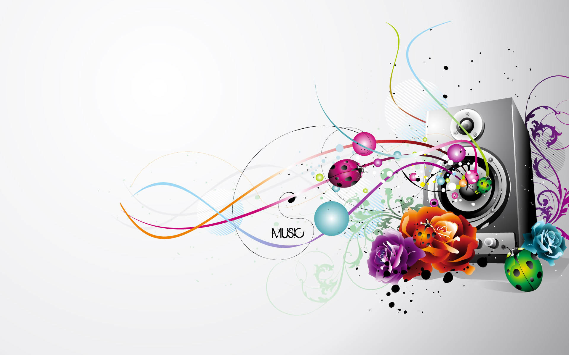 Altoparlante, Fiori, Arte vettoriale, Sfondo bianco, Full HD, wallpaper per PC