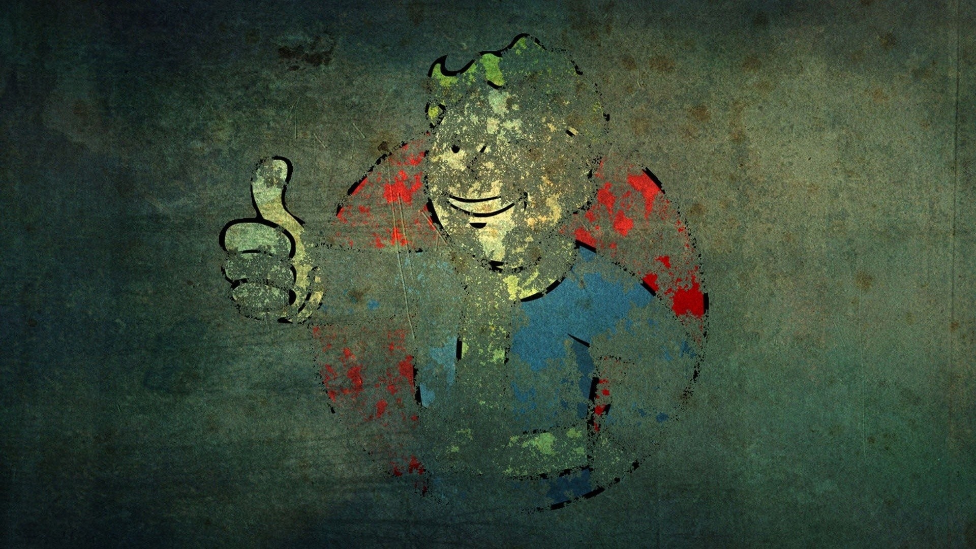 Vault Boy, Fallout, Grunge, Pollice in su, 16:9 Full HD, sfondo widescreen