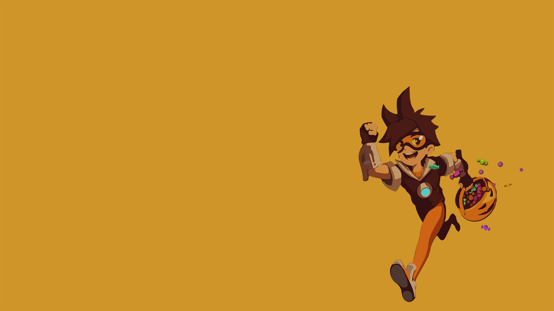 Overwatch, Tracer, Halloween, Sfondo arancione, 16:9 Full HD, wallpaper widescreen