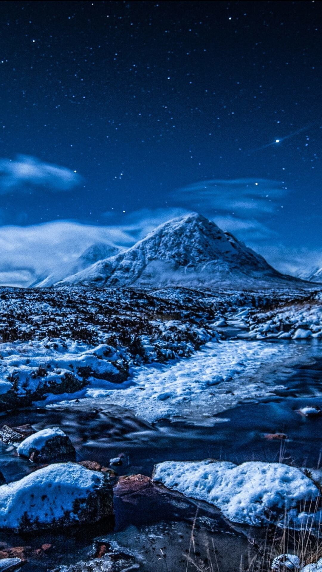 Montagna, Neve, Notte stellata, sfondo iPhone 6 Full HD