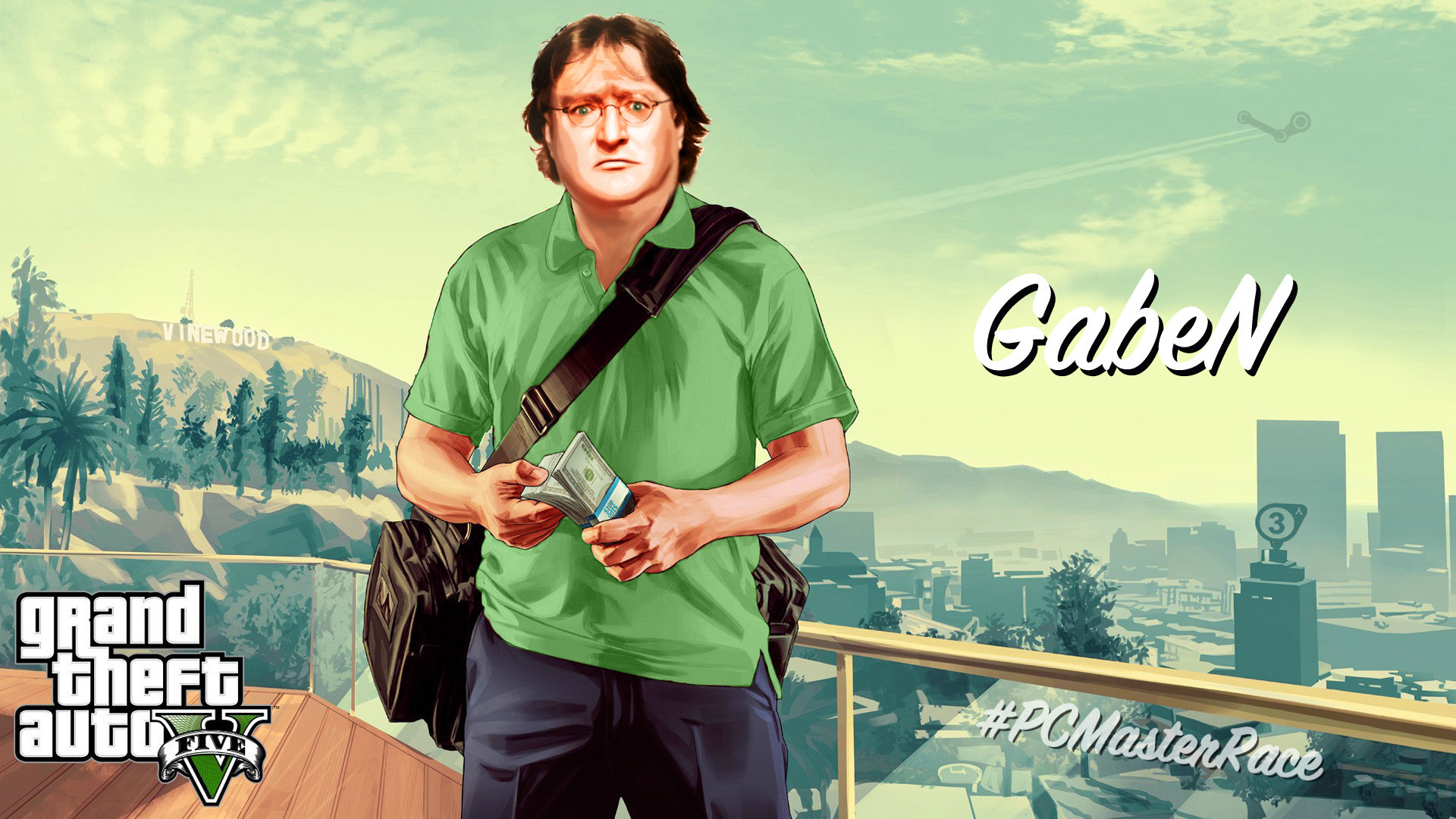Grand Theft Auto V, Gabe Newell, PC Master Race, Fan art, Full HD, sfondo desktop