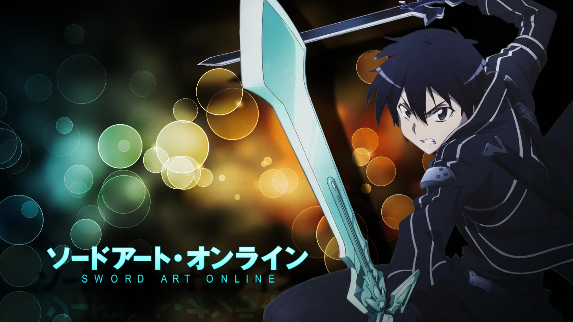 Kirito, Sword Art Online, Logo, Bokeh, Spada, 1920x1080, immagine di sfondo