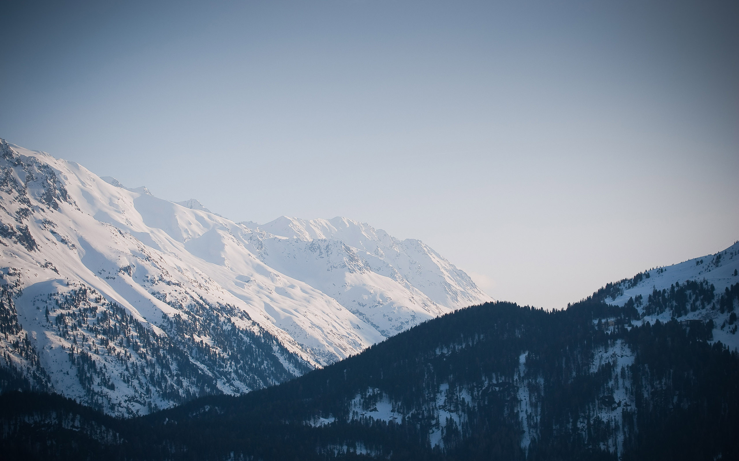 Montagne innevate, Valle, Toni freddi, 2K, sfondo per PC