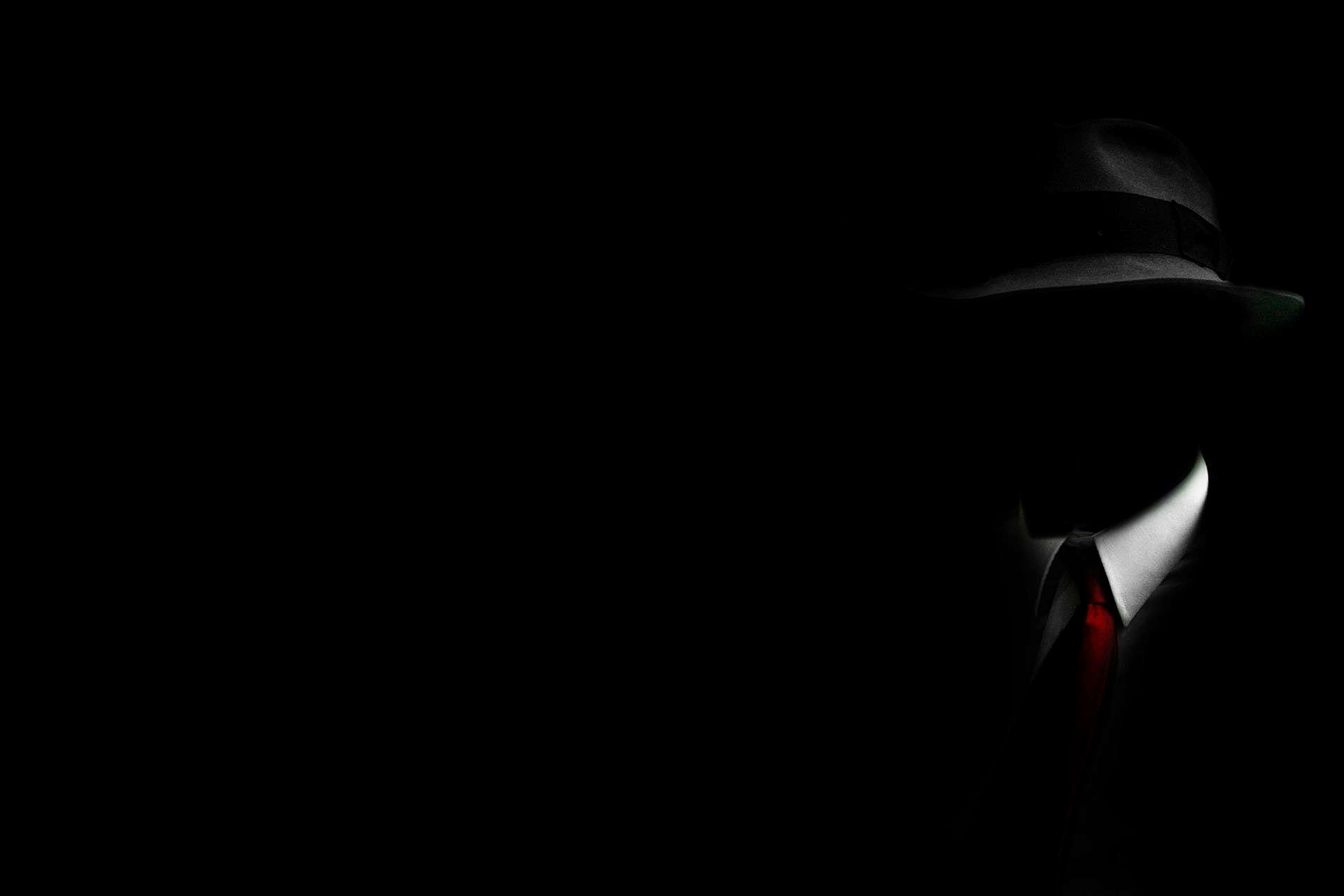 Uomo con cappello, Silhouette, Cravatta rossa, Sfondo nero, Full HD, wallpaper desktop
