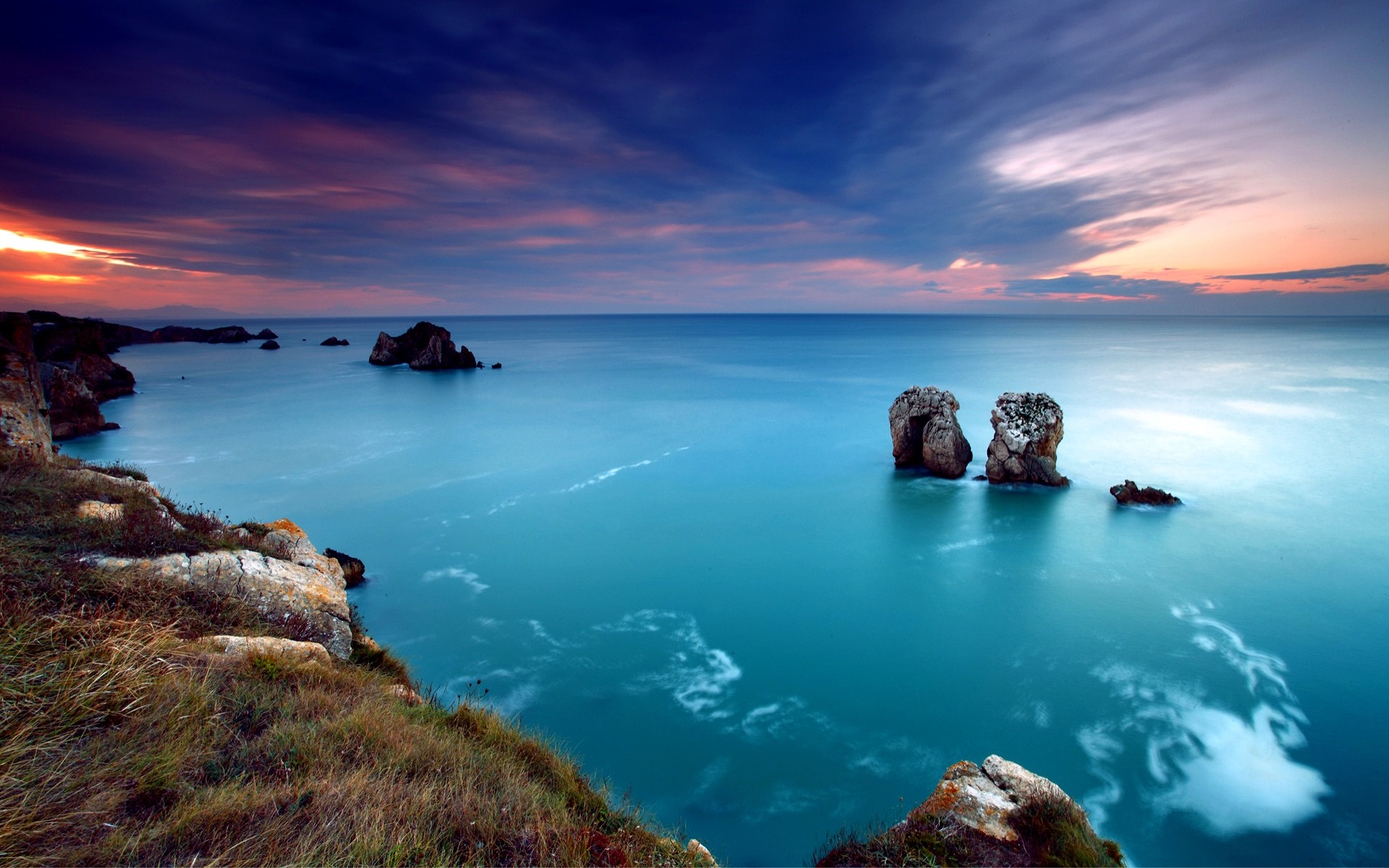 Scogliera, Faraglioni, Mare, Crepuscolo, 1920x1200, sfondo per PC