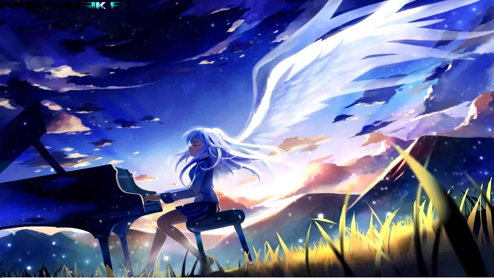 Kanade Tachibana, Angel Beats!, Ali d'angelo, Pianoforte, Full HD, sfondo per PC