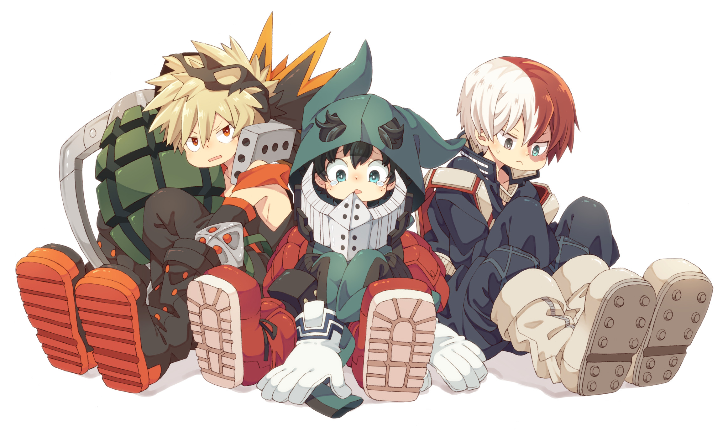 Katsuki Bakugo, Izuku Midoriya, Shoto Todoroki, My Hero Academia, Chibi, sfondo Full HD per PC