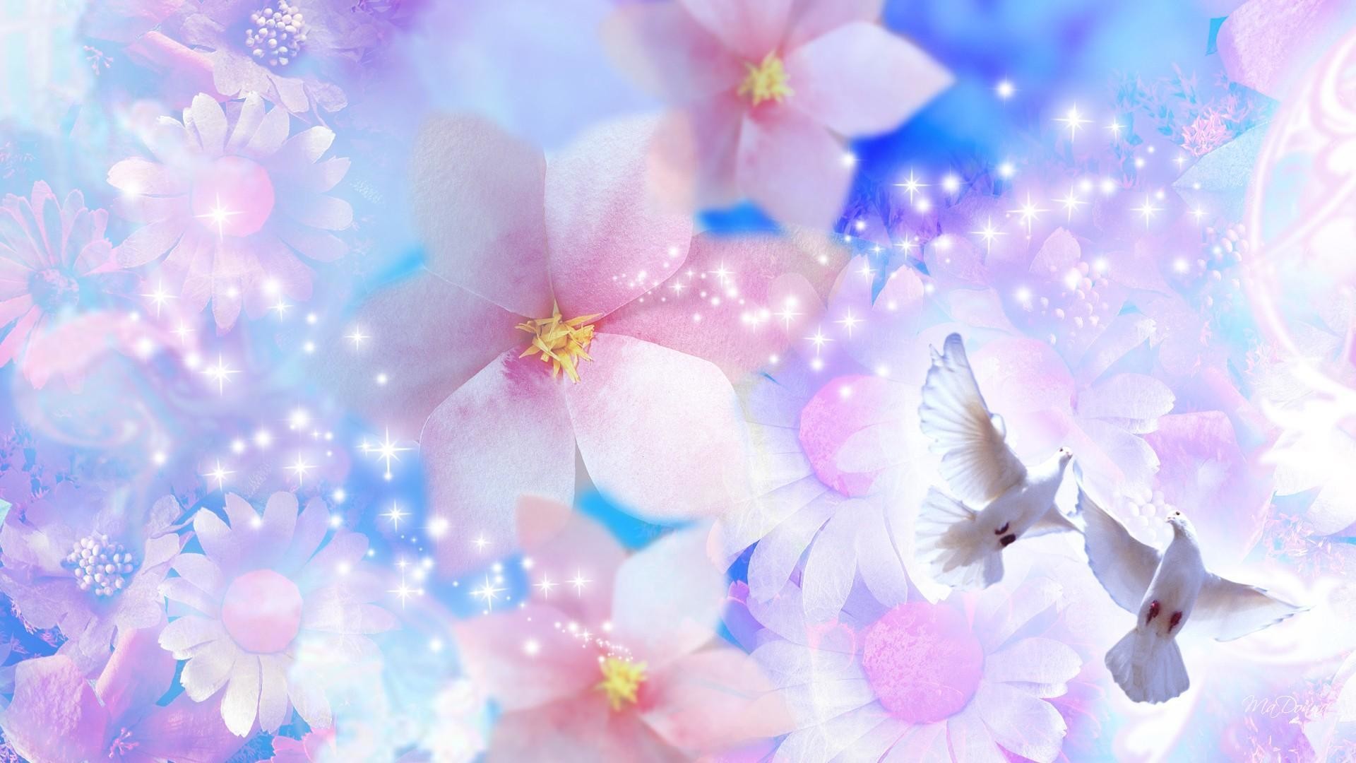Fiori, Colombe, Rosa, Lilla, Full HD, sfondo per portatile