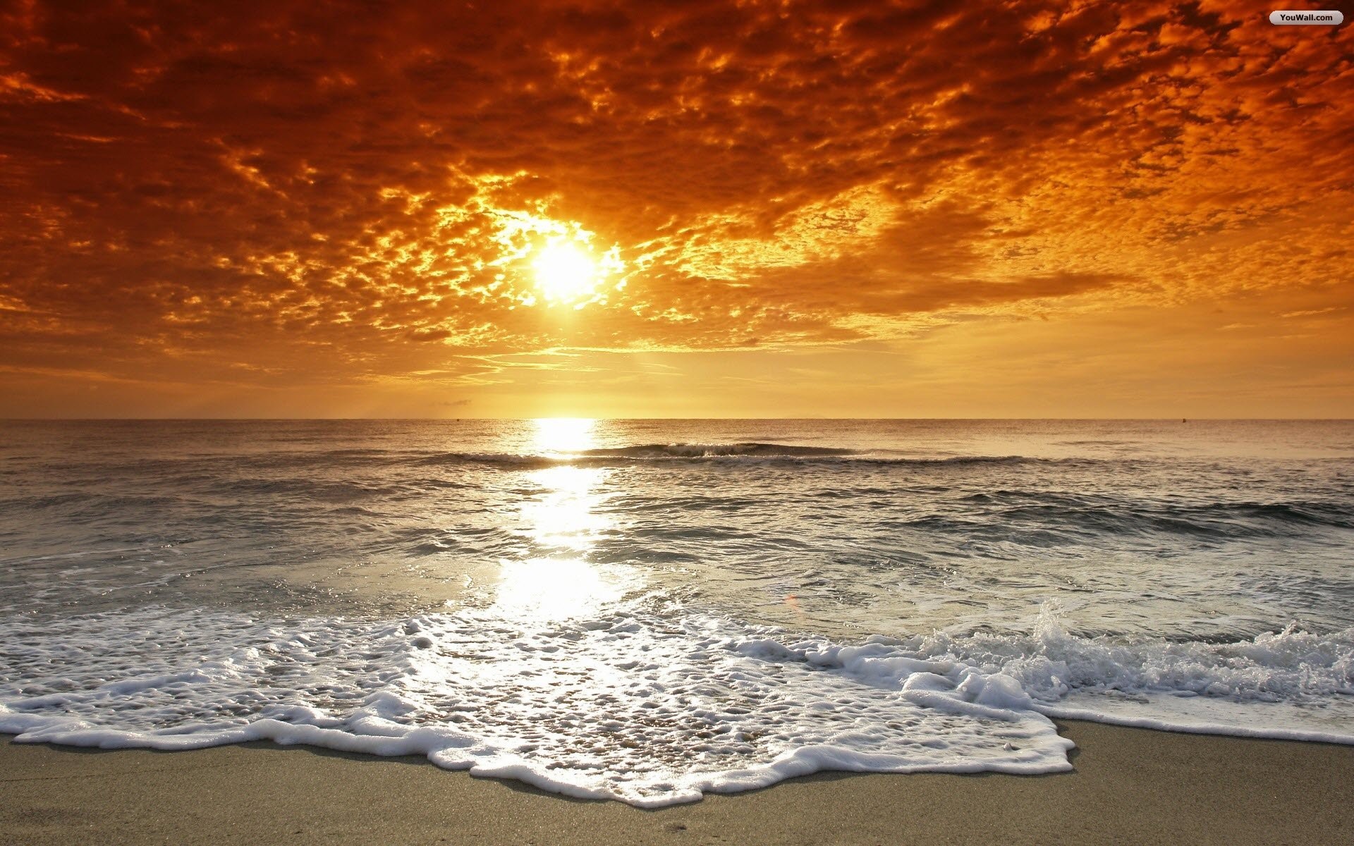 Tramonto sul mare, Onde, Spiaggia, Nuvole, 1920x1200, immagine di sfondo