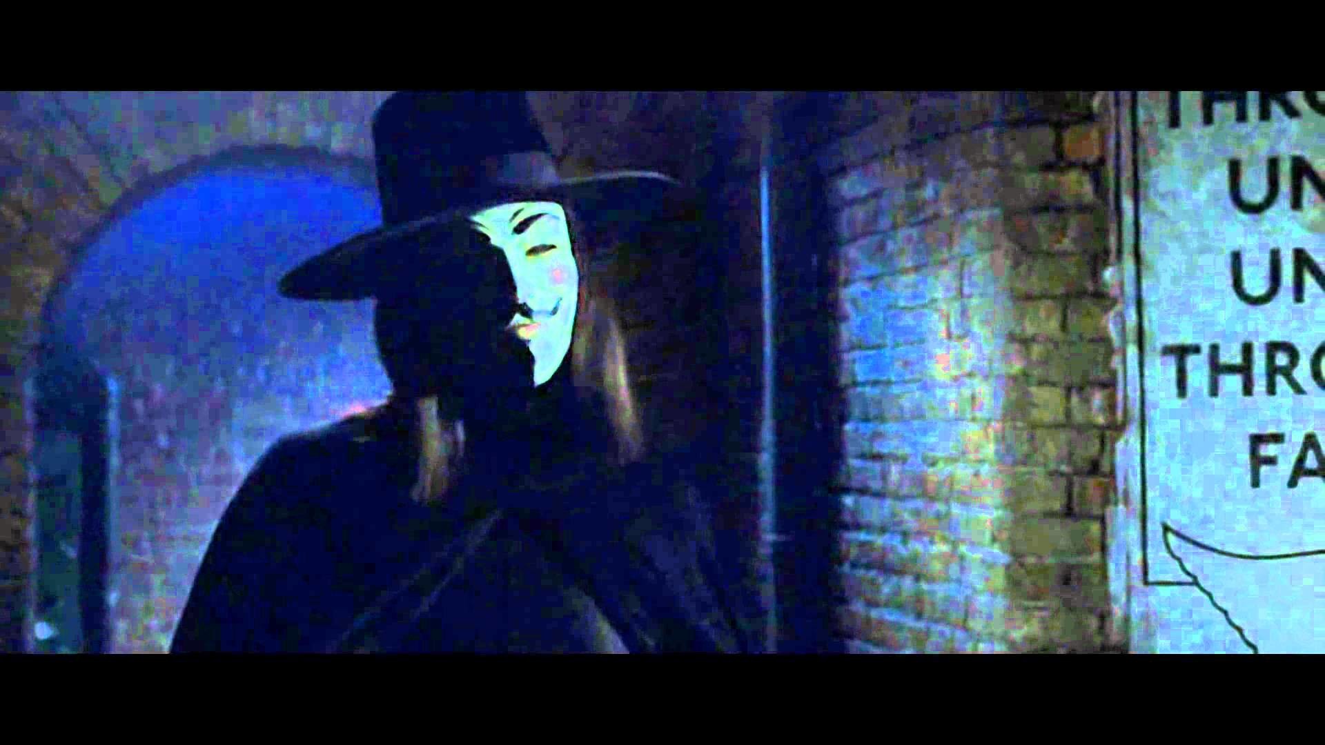 V per Vendetta, V, Strength through unity, Muro di mattoni, Notte, sfondo desktop 1080p