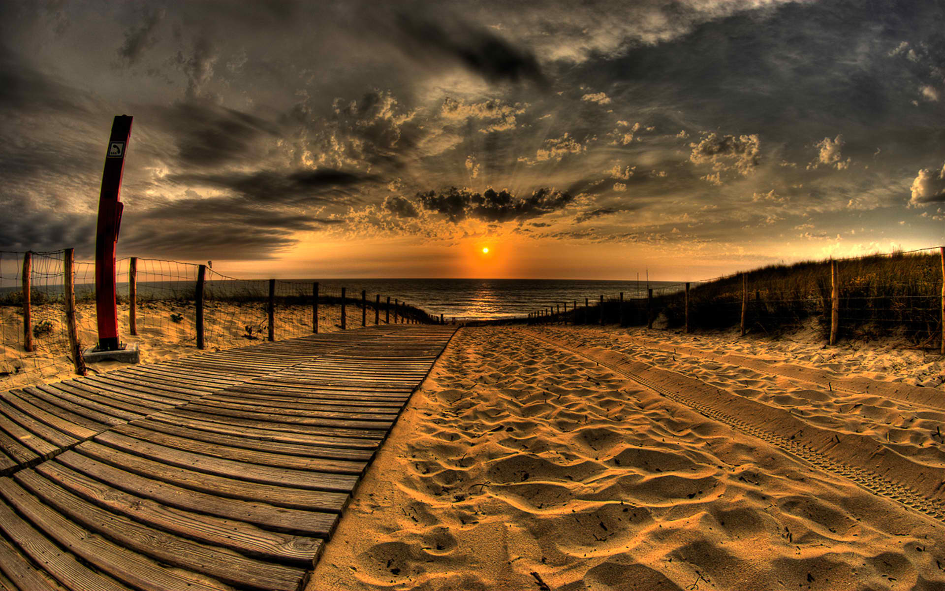 Passerella, Spiaggia, Tramonto, Nuvole, HDR, 16:10 Full HD, wallpaper widescreen