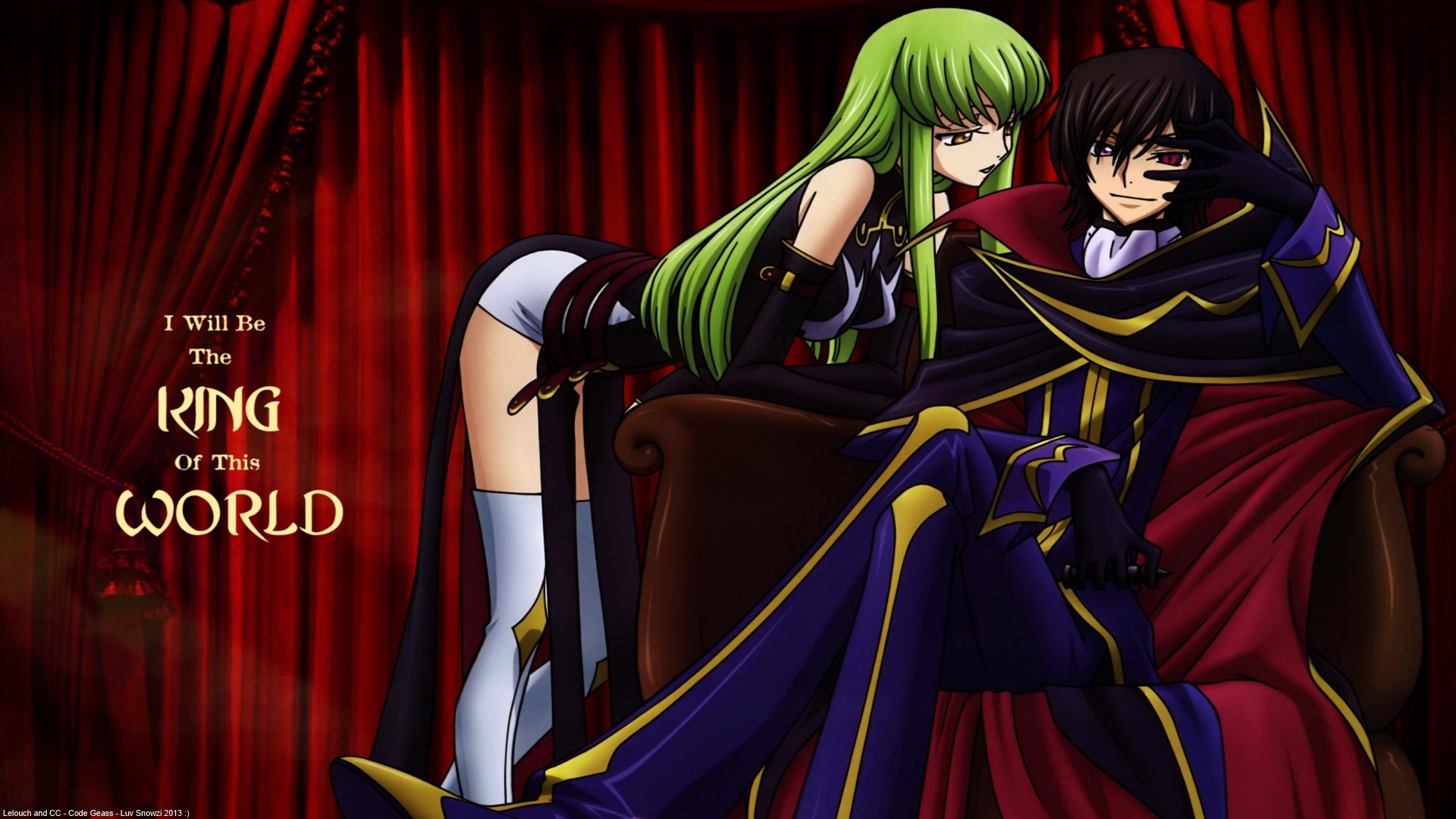 Lelouch Lamperouge, C.C., Code Geass, Trono, Sipario rosso, Full HD, sfondo per PC