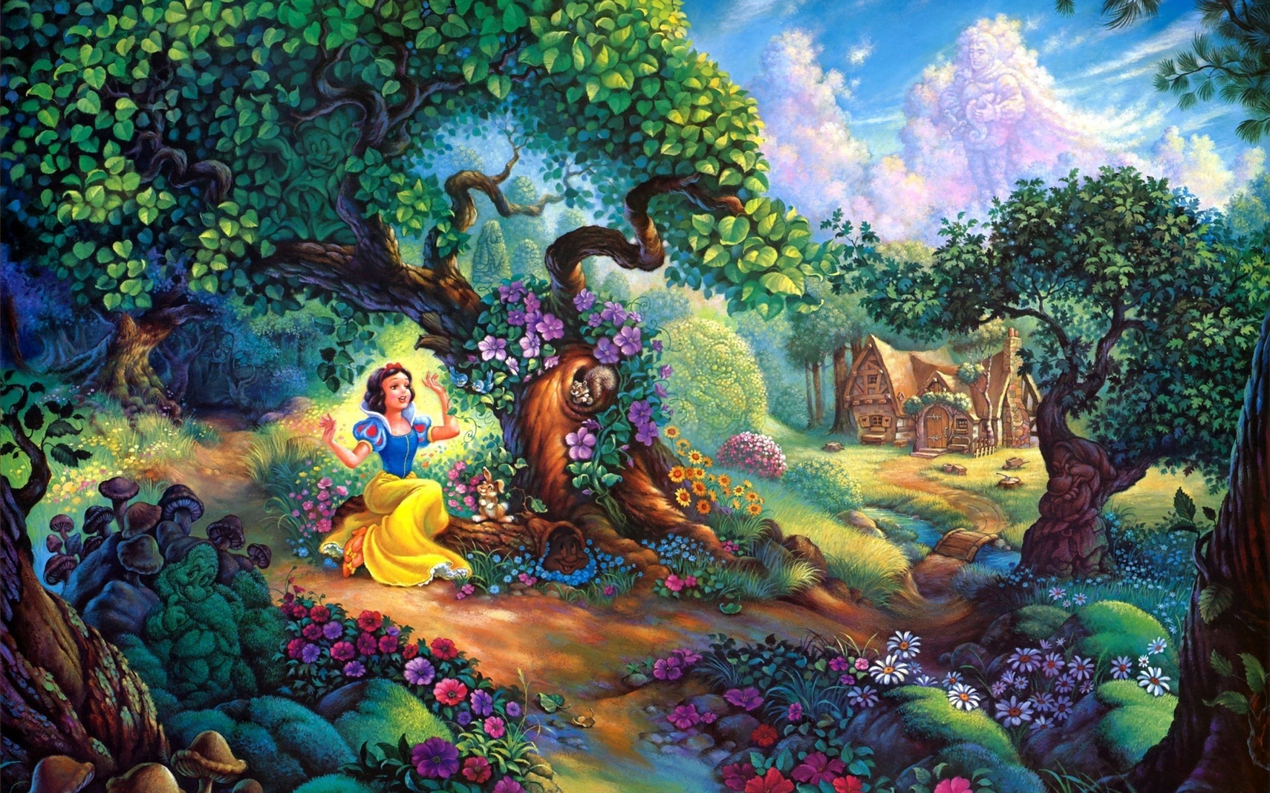 Biancaneve, Thomas Kinkade, Foresta, Pittura, 2K 1600p, sfondo desktop