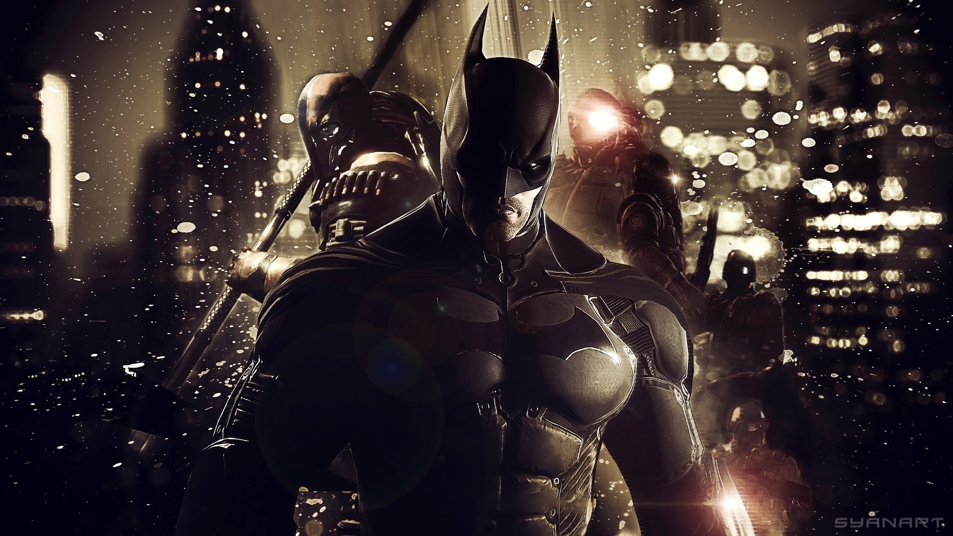 Batman, Batman: Arkham Origins, Città, Notte, Luci bokeh, Full HD, sfondo per portatile