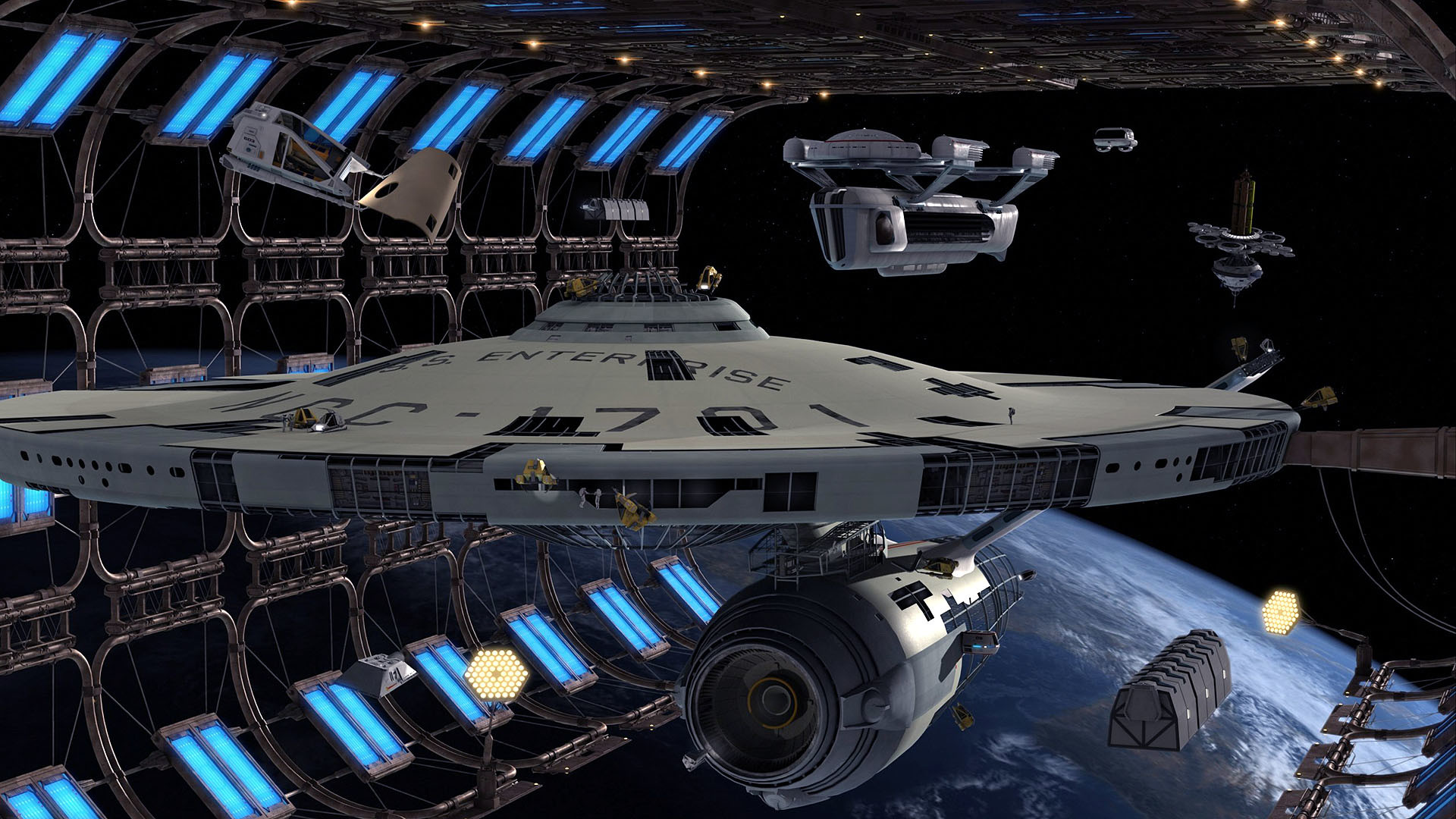 USS Enterprise (NCC-1701-A), Star Trek, Bacino spaziale, Terra, Astronave, sfondo desktop 1920x1080